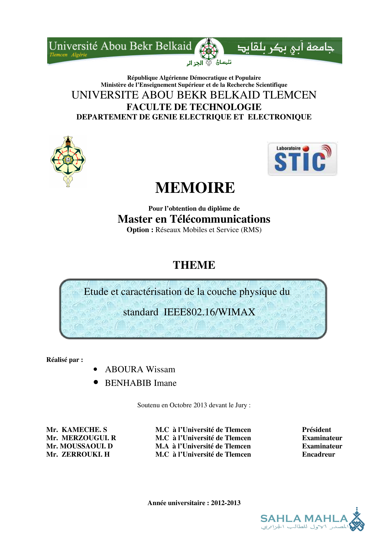 Etude et caractérisation de la couche physique du standard IEEE802.16/WIMAX