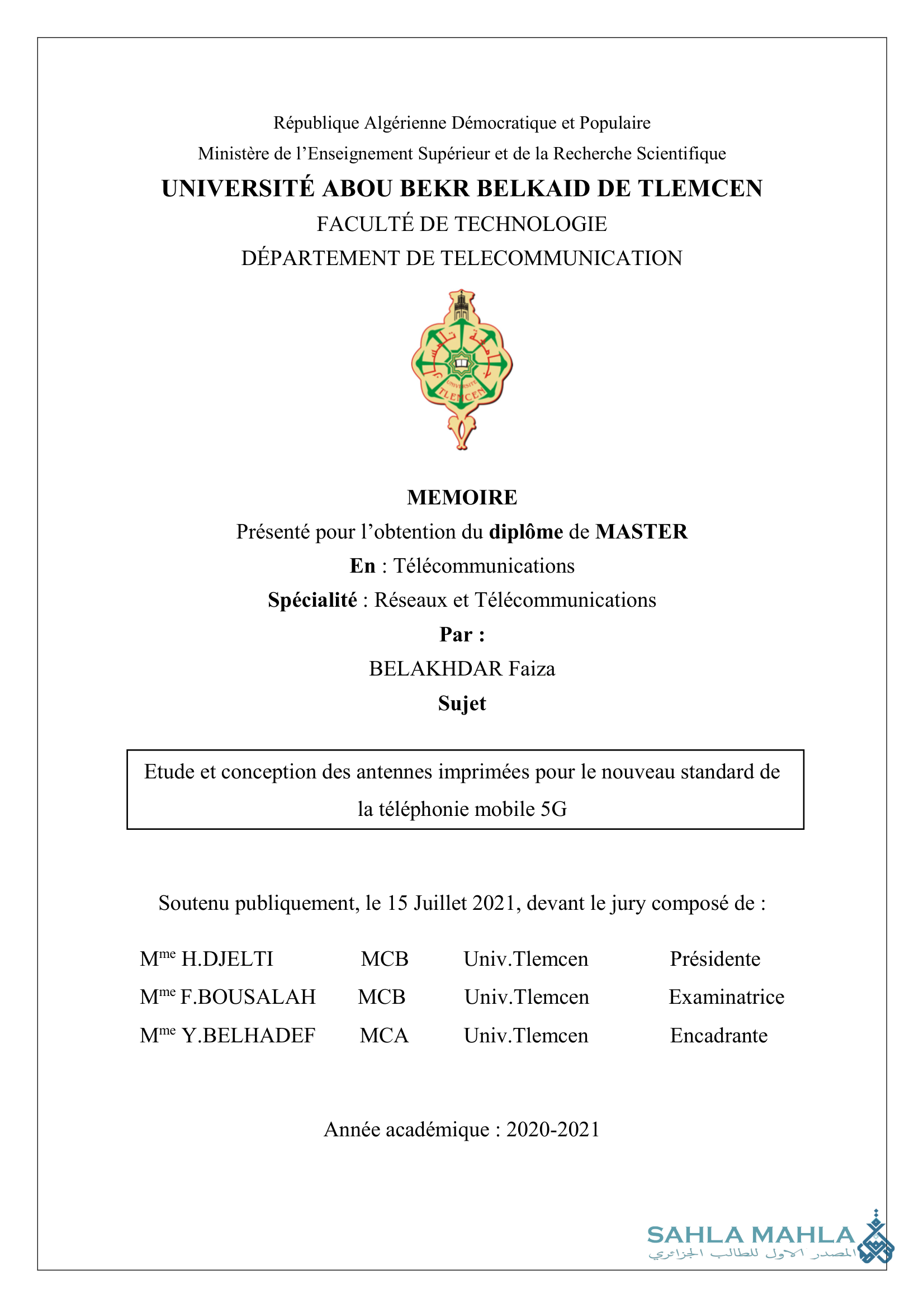 Etude et conception des antennes imprimées pour le nouveau standard de la téléphonie mobile 5G