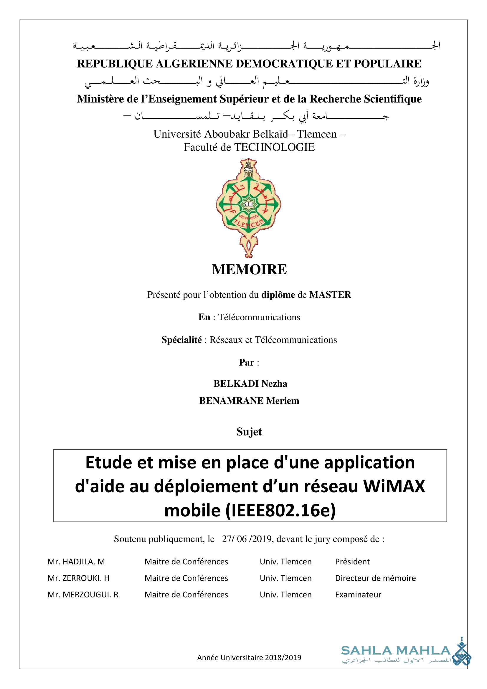 Etude et mise en place d'une application d'aide au déploiement d'un réseau WiMAX mobile (IEEE802.16e)