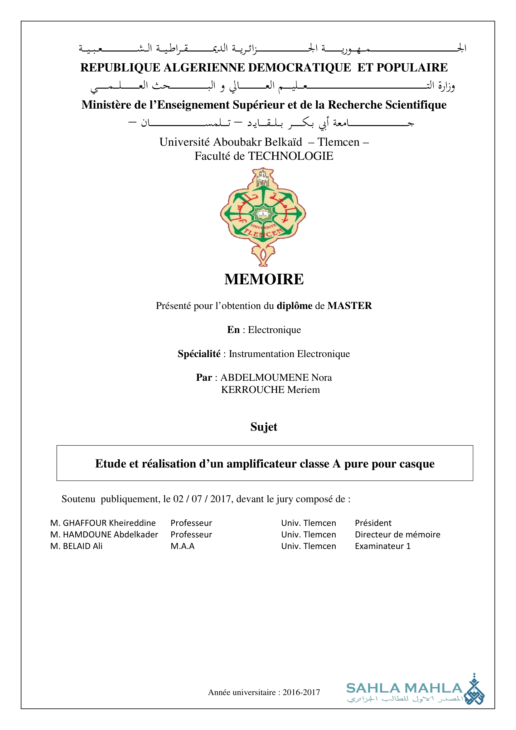 Etude et réalisation d'un amplificateur classe A pure pour casque