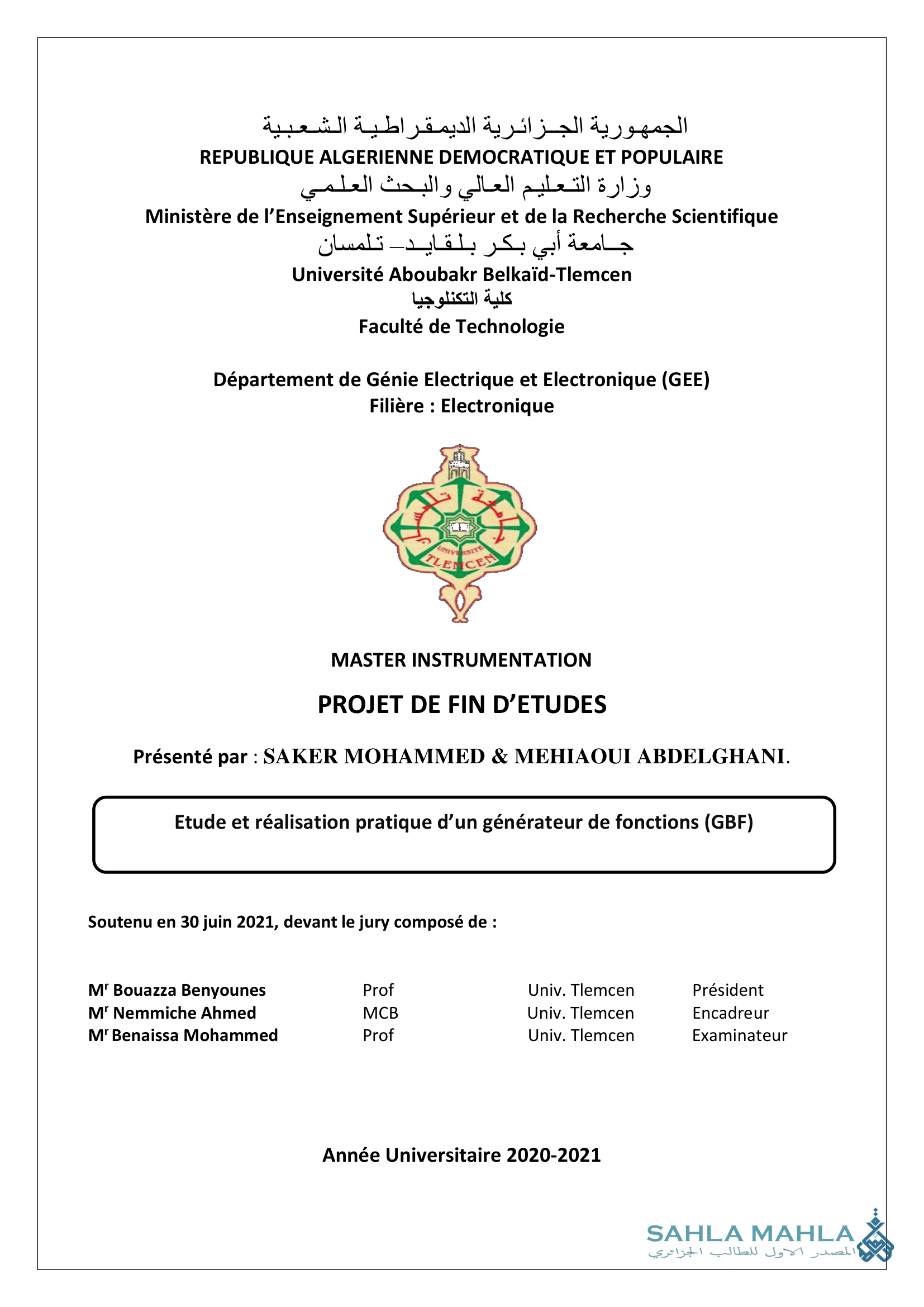 Etude et réalisation pratique d'un générateur de fonctions (GBF)