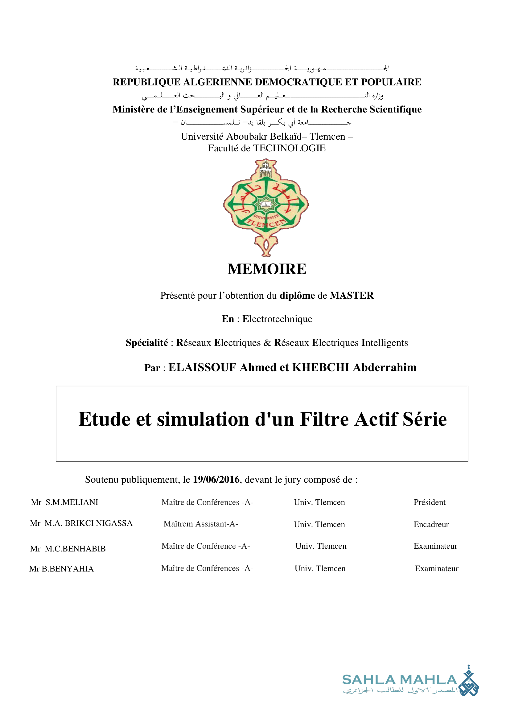 Etude et simulation d'un Filtre Actif Série