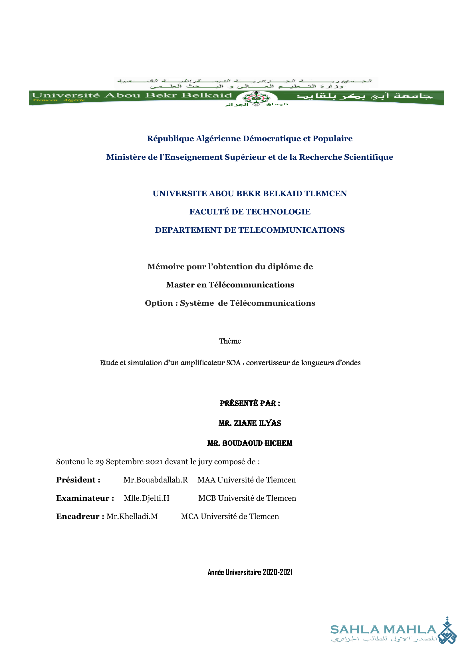 Etude et simulation d'un amplificateur SOA: convertisseur de longueurs d'ondes