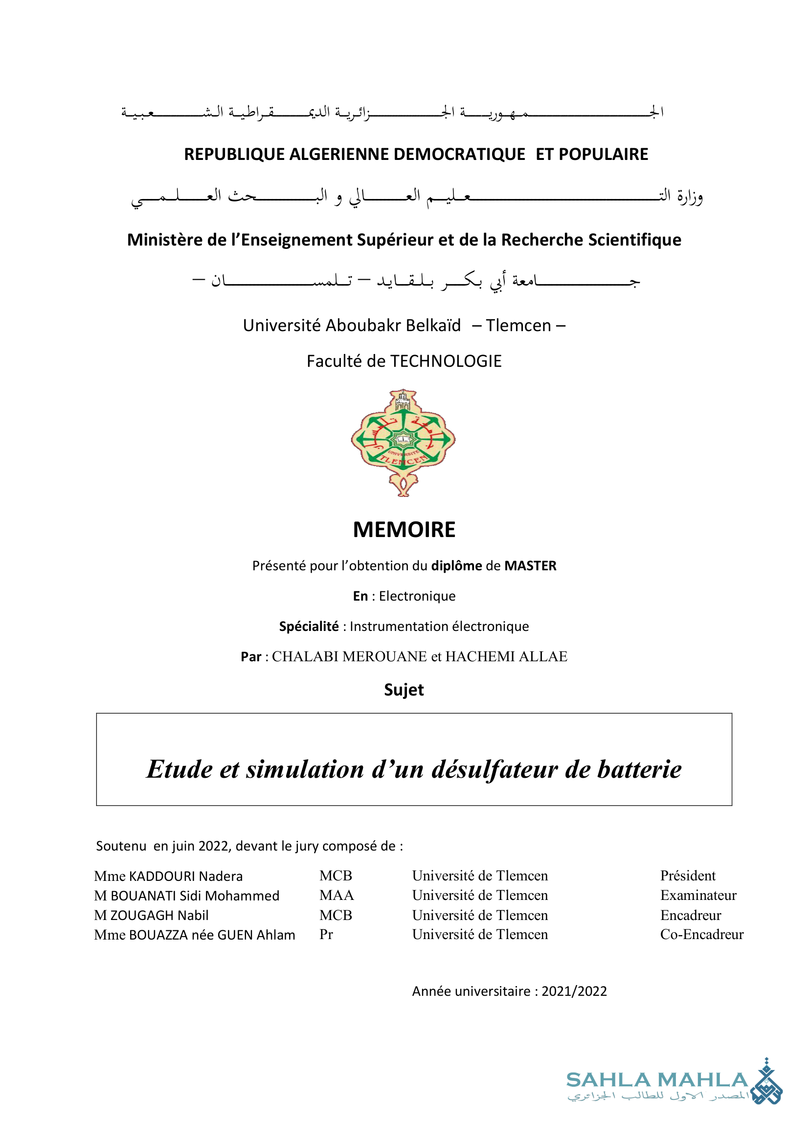 Etude et simulation d'un désulfateur de batterie