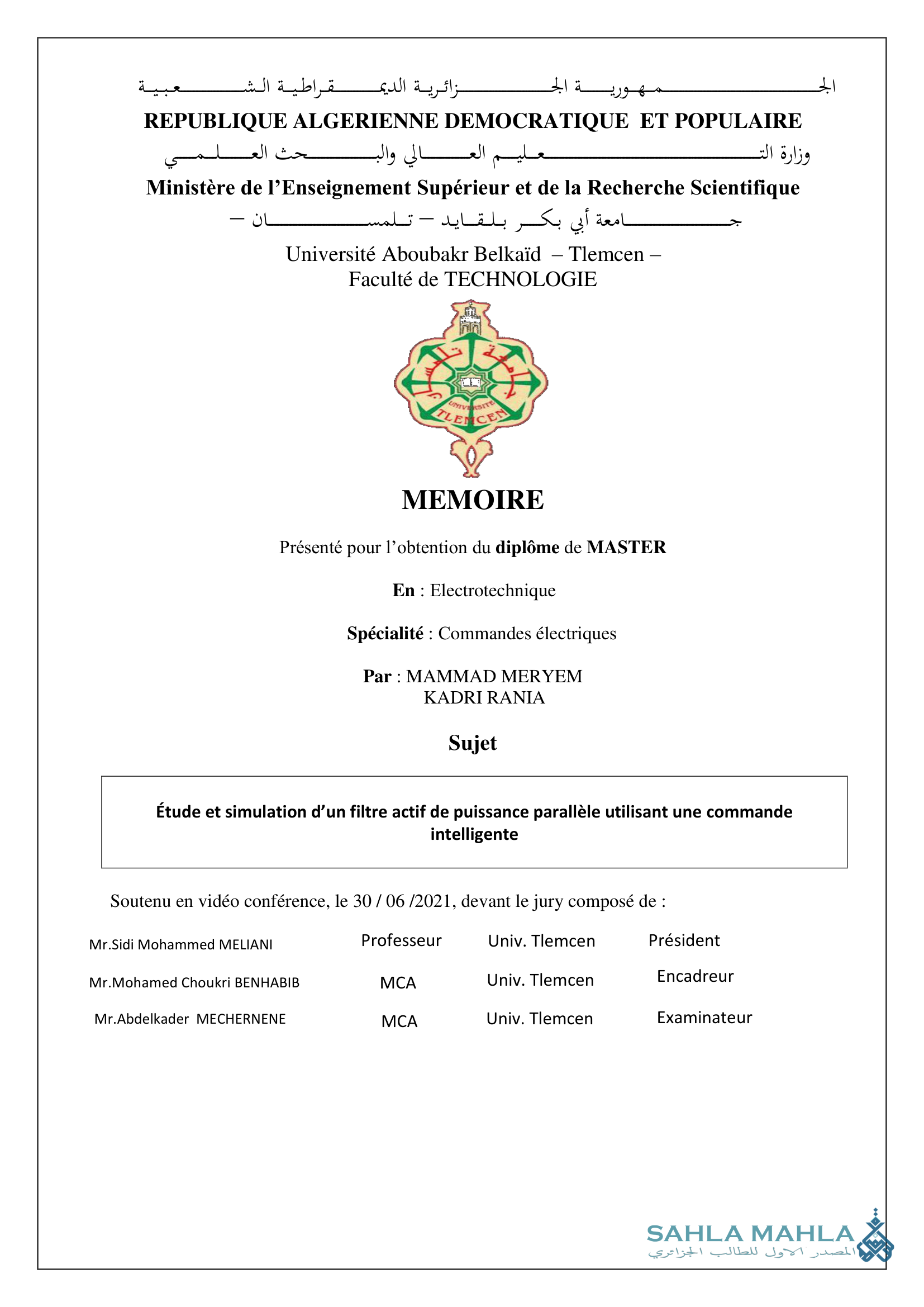 Étude et simulation d'un filtre actif de puissance parallèle utilisant une commande intelligente