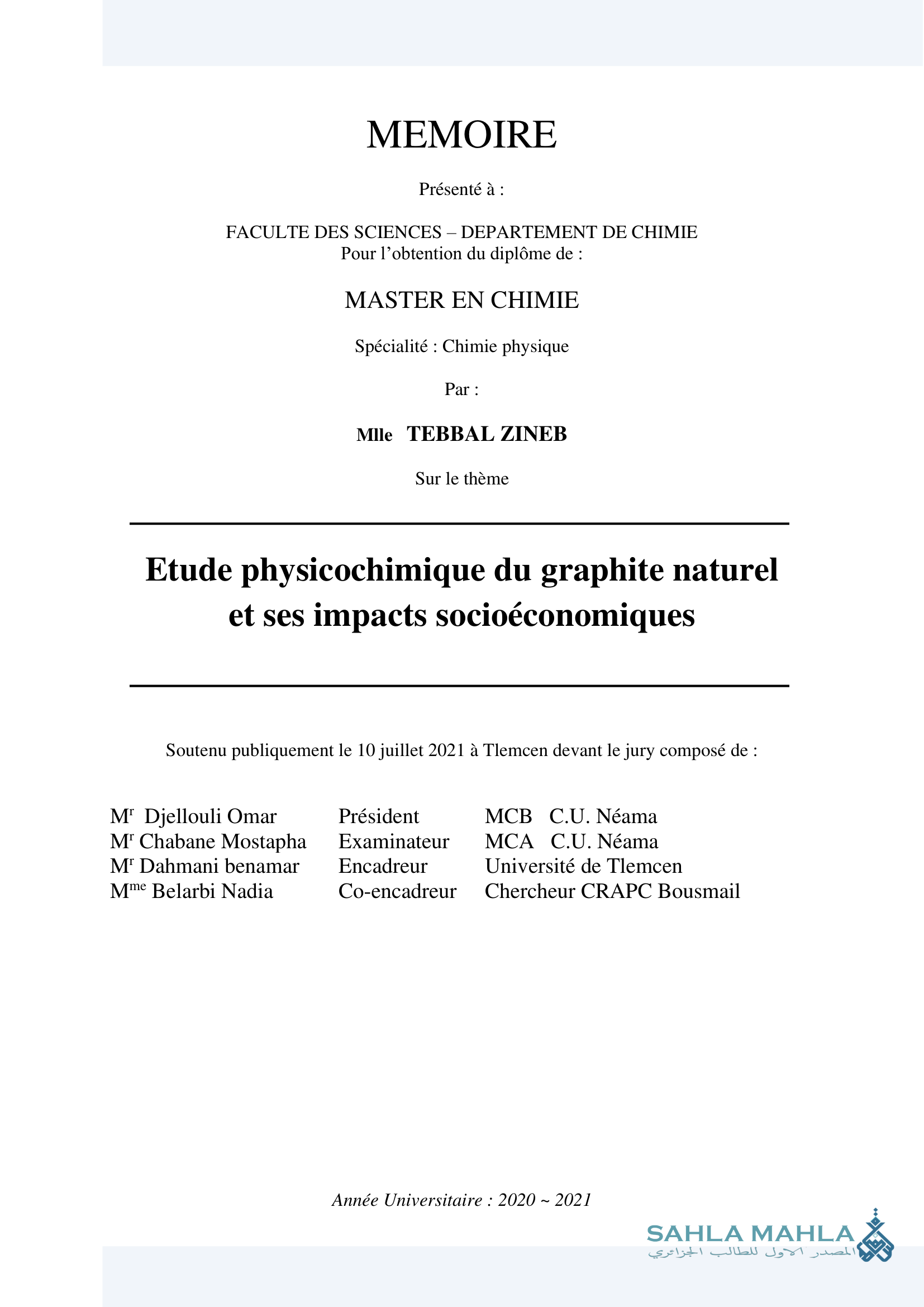 Etude physicochimique du graphite naturel et ses impacts socioéconomiques