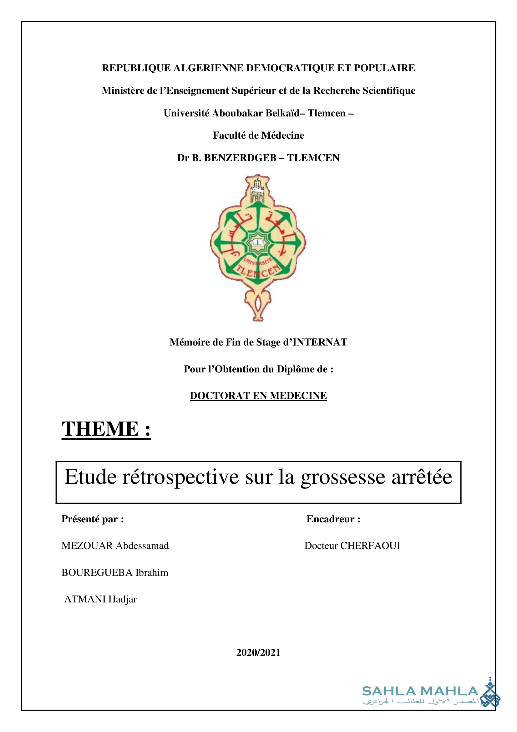 Etude rétrospective sur la grossesse arrêtée
