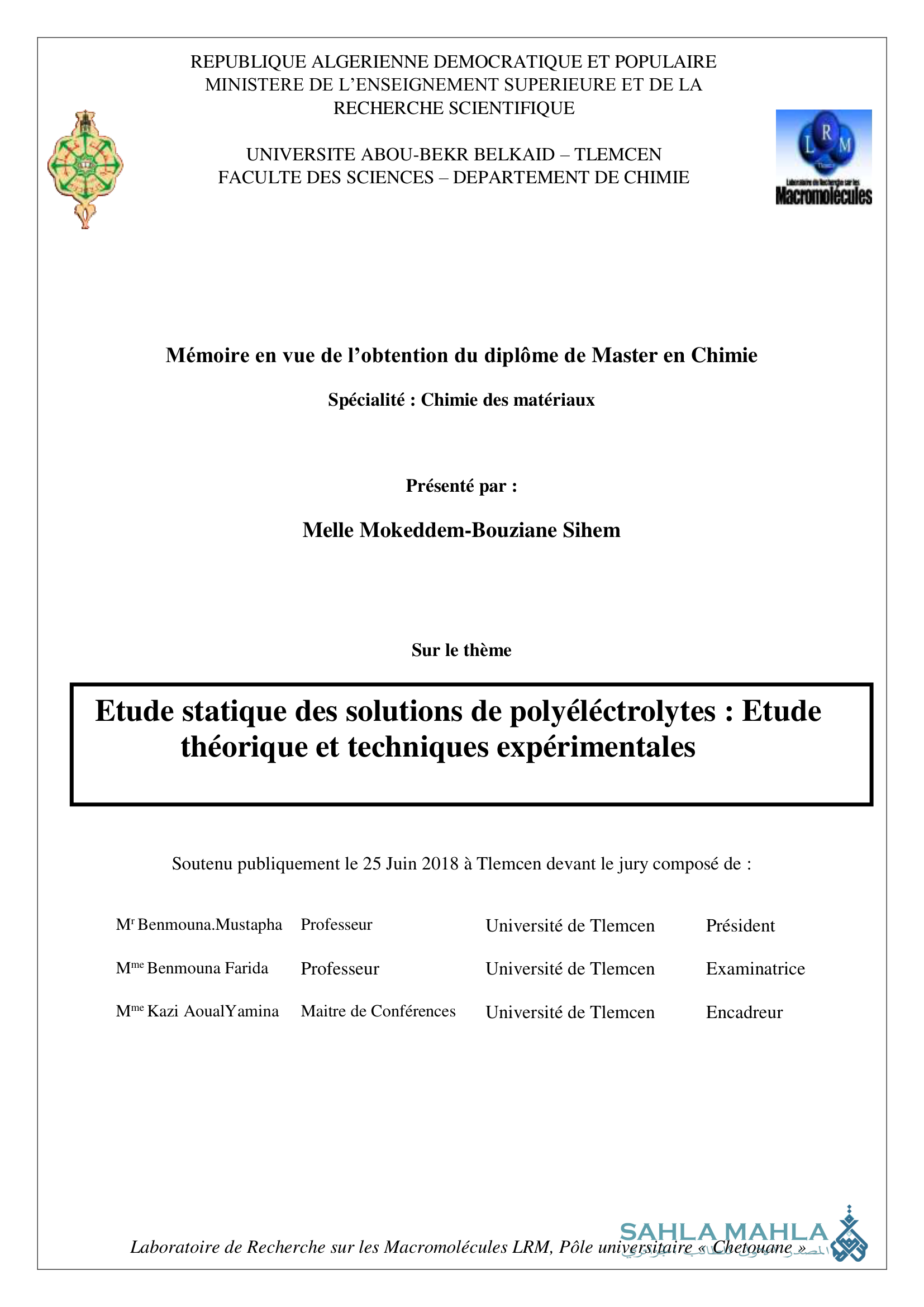Etude statique des solutions de polyéléctrolytes: Etude théorique et techniques expérimentales