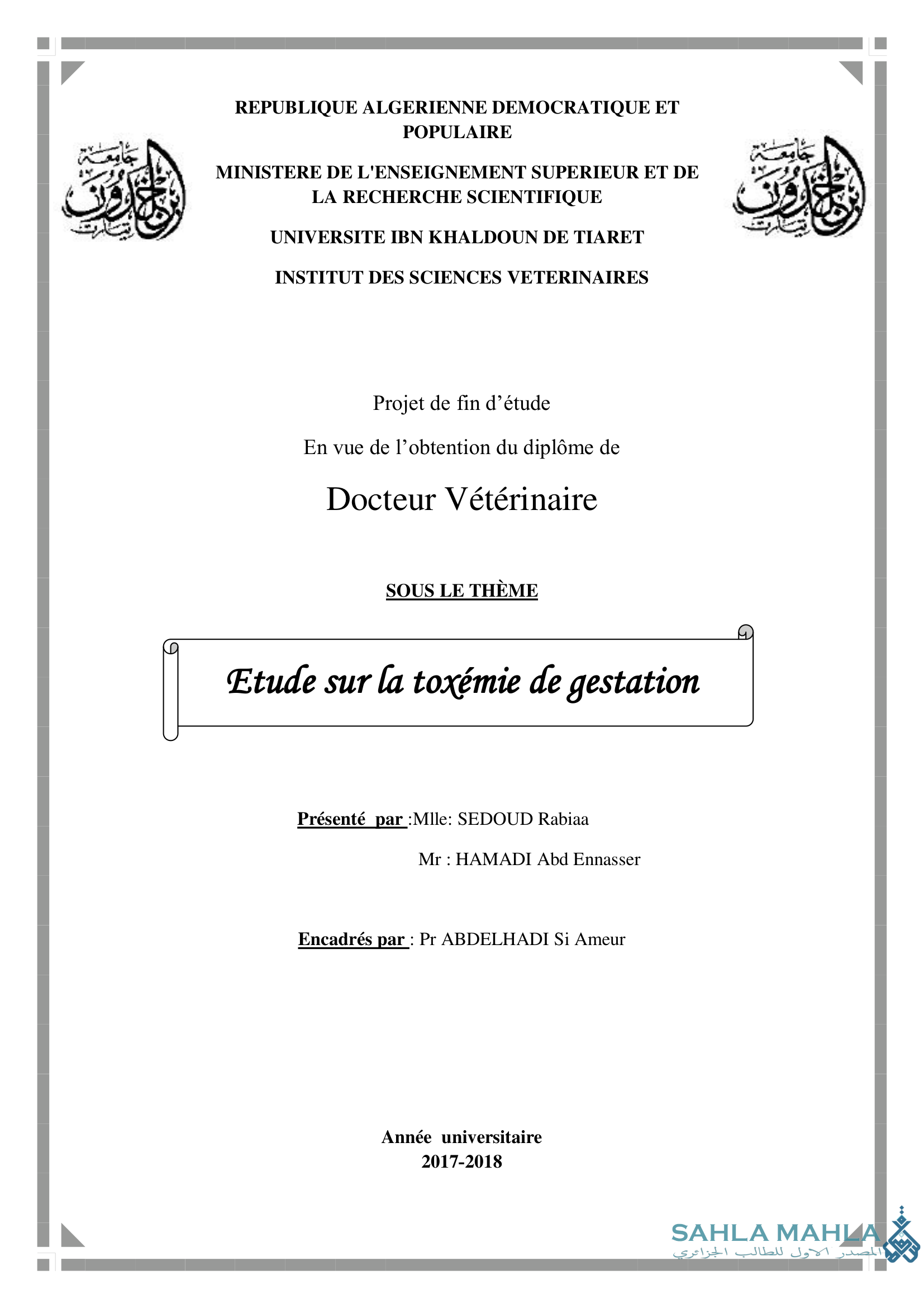 Etude sur la toxémie de gestation