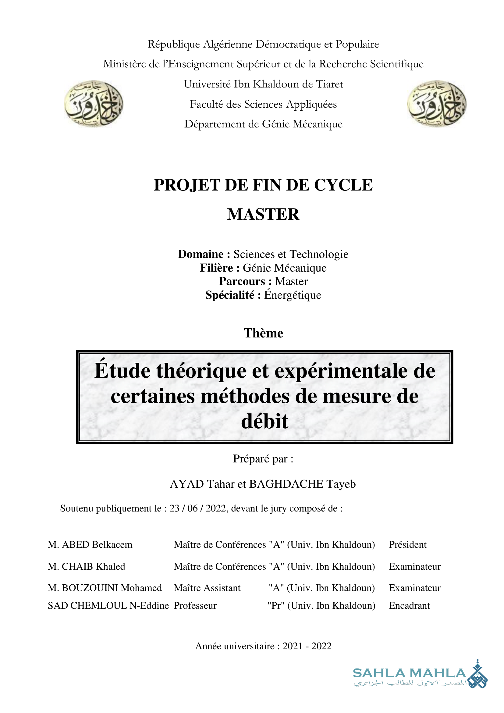 Étude théorique et expérimentale de certaines méthodes de mesure de débit