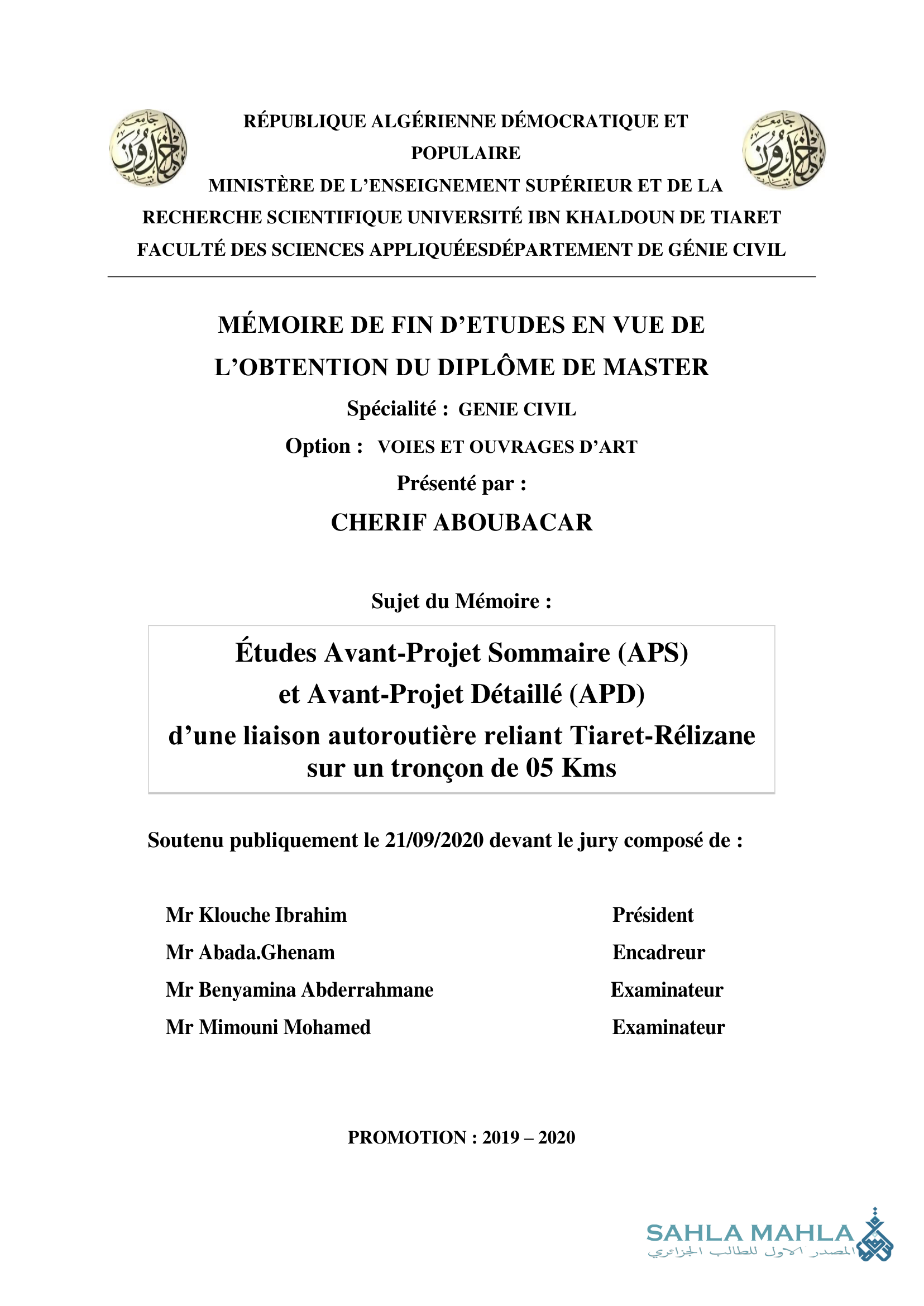 Études Avant-Projet Sommaire (APS) et Avant-Projet Détaillé (APD) d'une liaison autoroutière reliant Tiaret-Rélizane sur un tronçon de 05 Kms