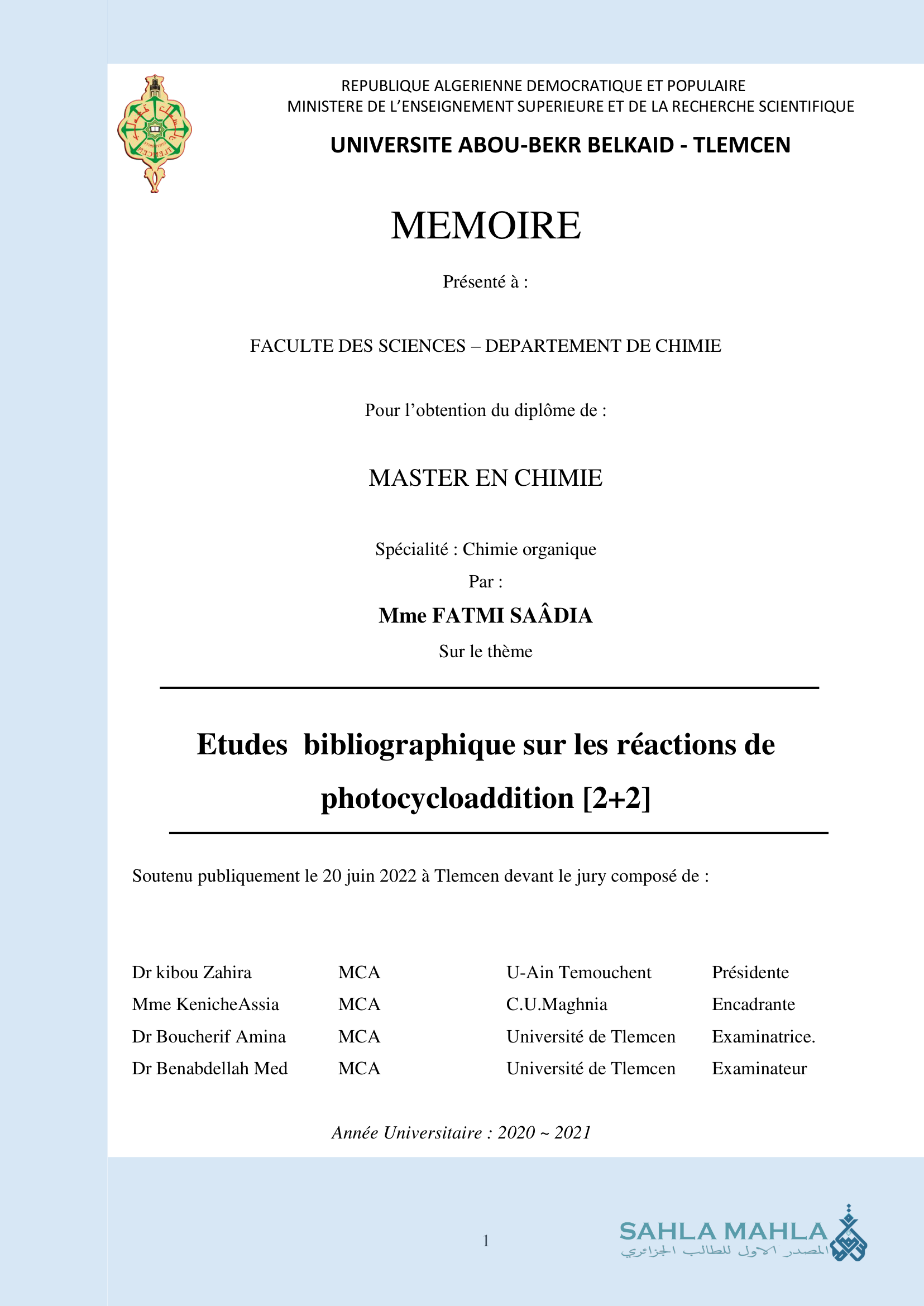 Etudes bibliographique sur les réactions de photocycloaddition [2+2]