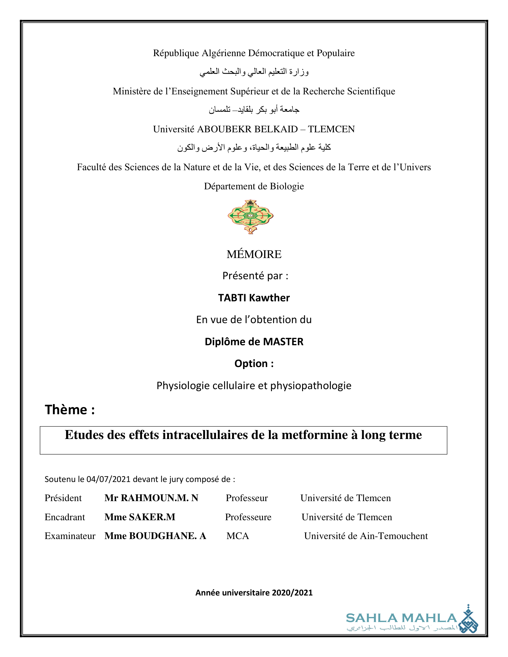 Etudes des effets intracellulaires de la metformine à long terme