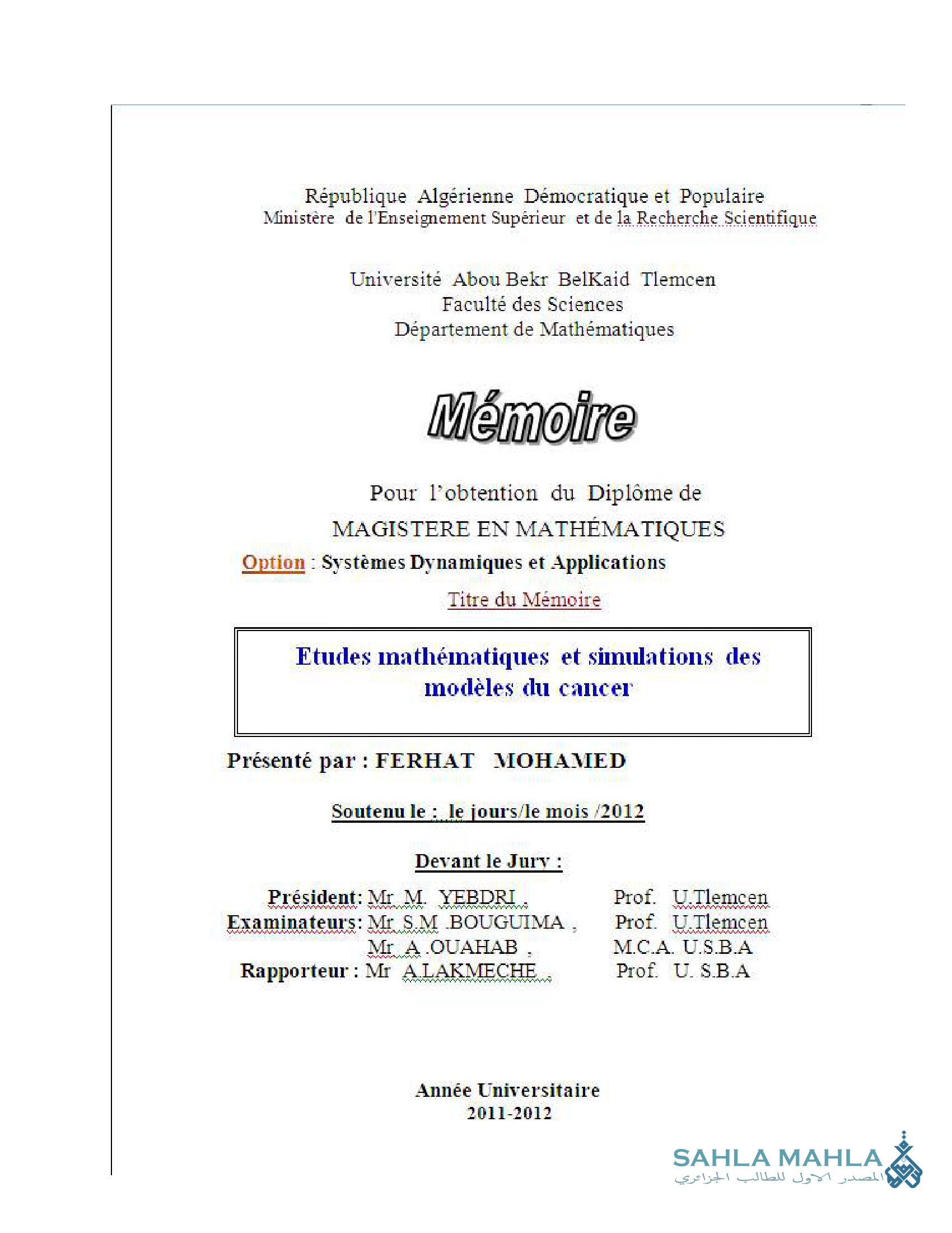 Etudes mathématiques et simulations des modèles du cancer
