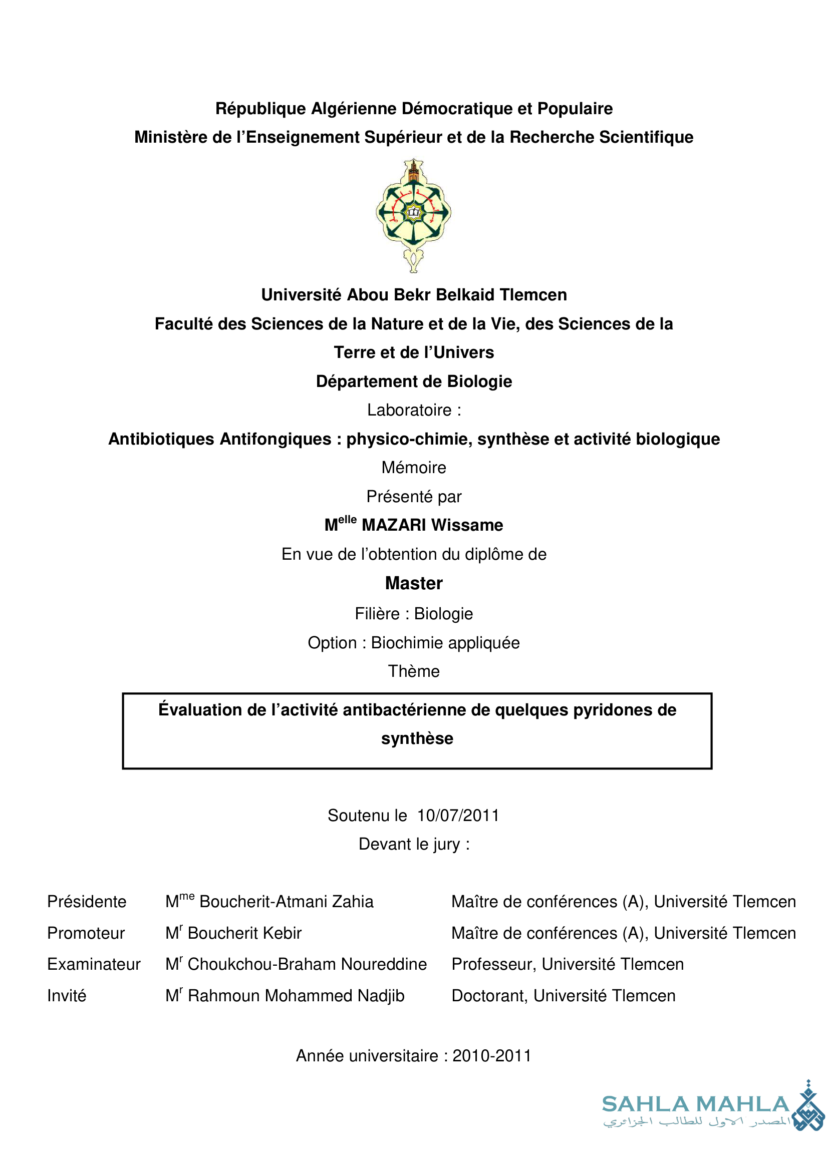 Évaluation de l'activité antibactérienne de quelques pyridones de synthèse