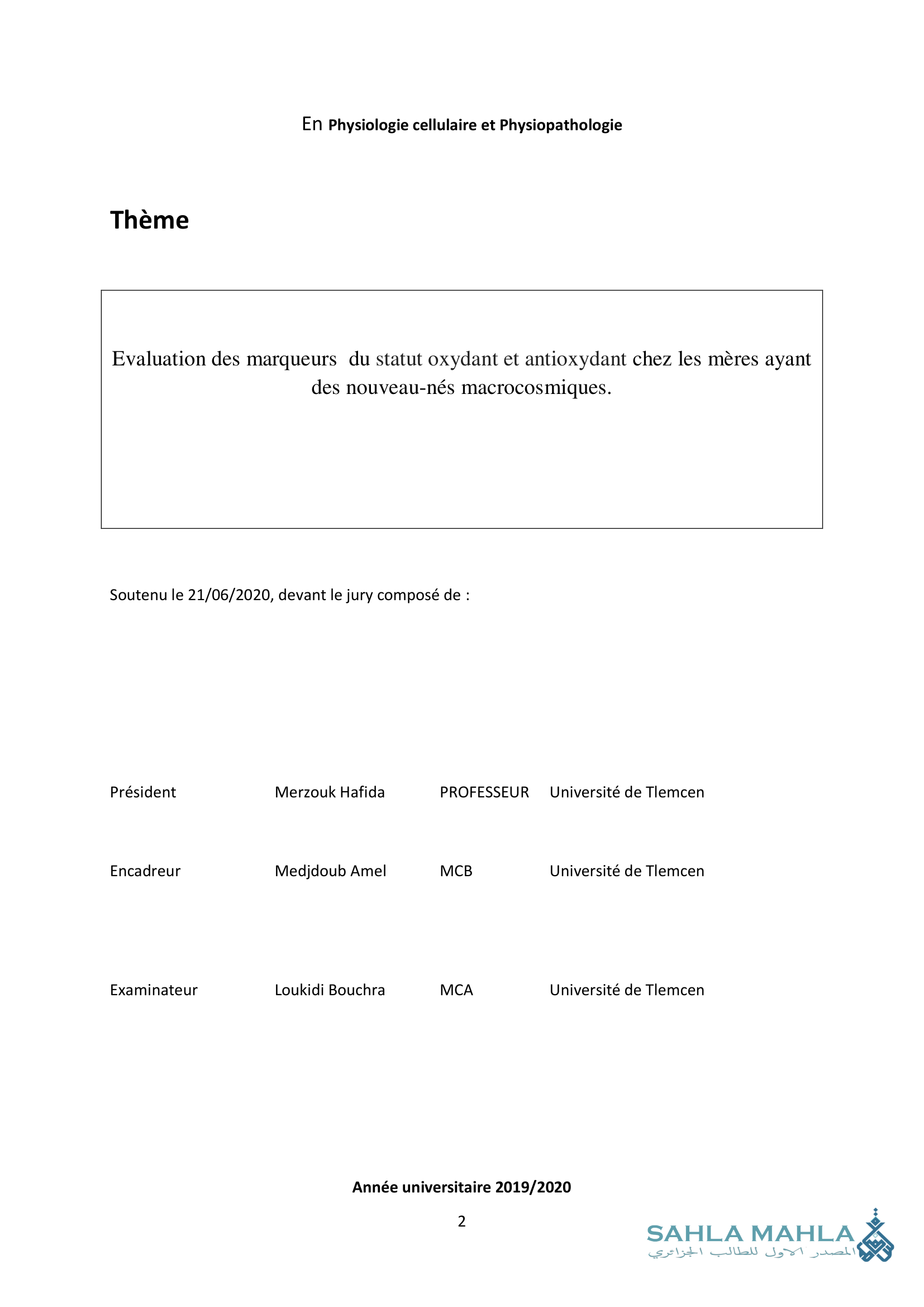 Evaluation des marqueurs du statut oxydant et antioxydant chez les mères ayant des nouveau-nés macrocosmiques.