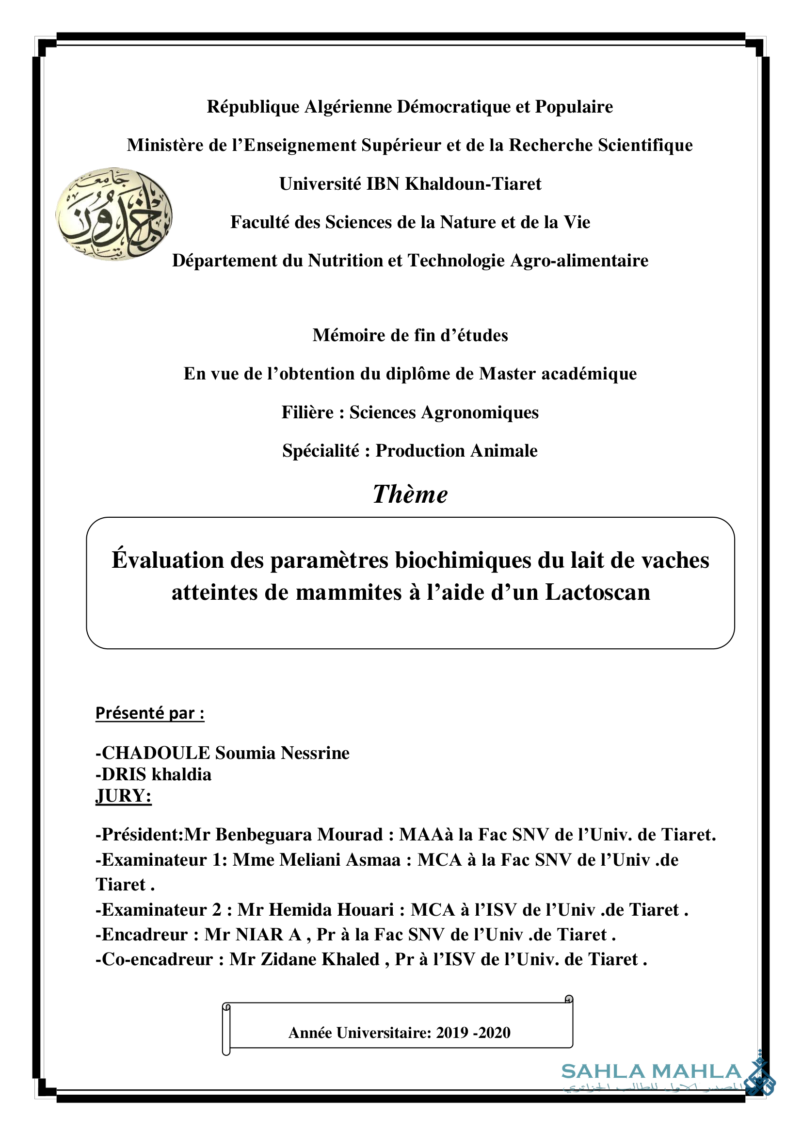 Évaluation des paramètres biochimiques du lait de vaches atteintes de mammites à l'aide d'un Lactoscan