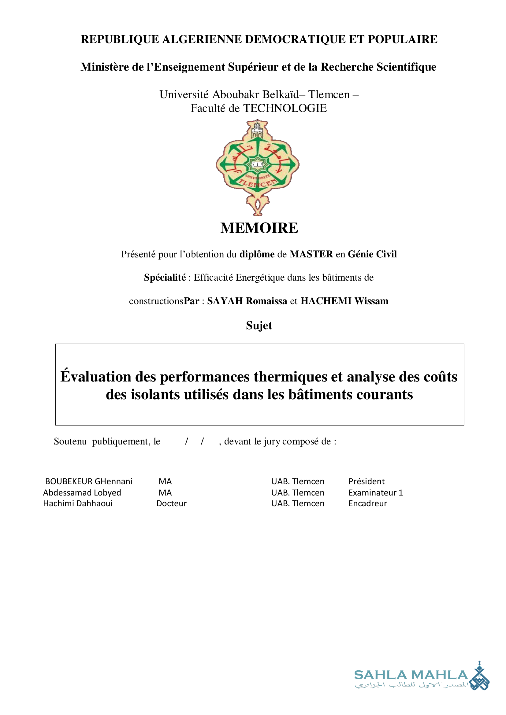 Évaluation des performances thermiques et analyse des coûts des isolants utilisés dans les bâtiments courants