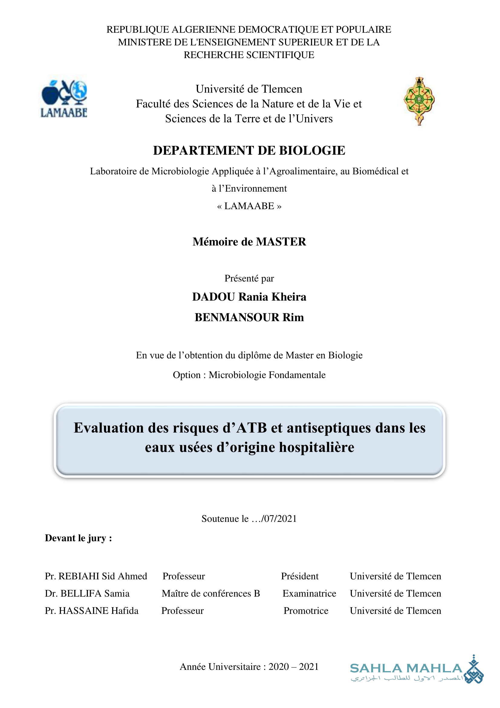 Evaluation des risques d'ATB et antiseptiques dans les eaux usées d'origine hospitalière