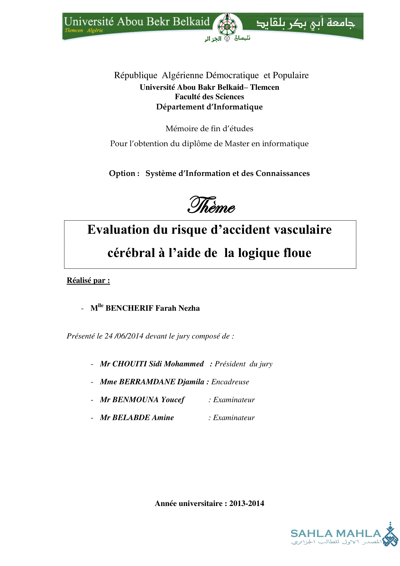 Evaluation du risque d'accident vasculaire cérébral à l'aide de la logique floue