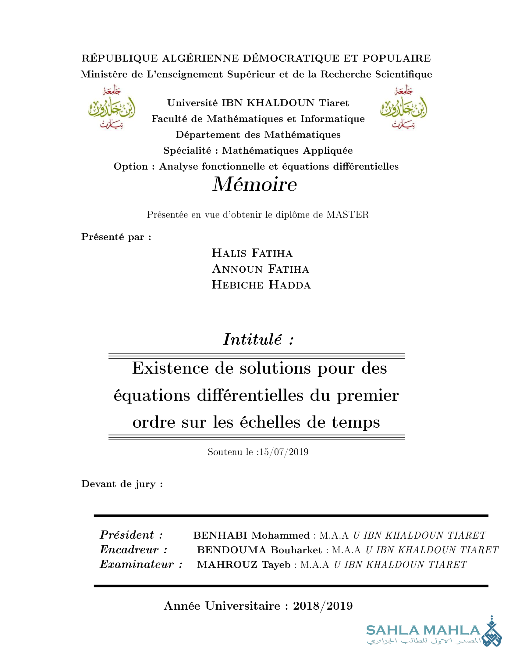 Existence de solutions pour des équations différentielles du premier ordre sur les échelles de temps