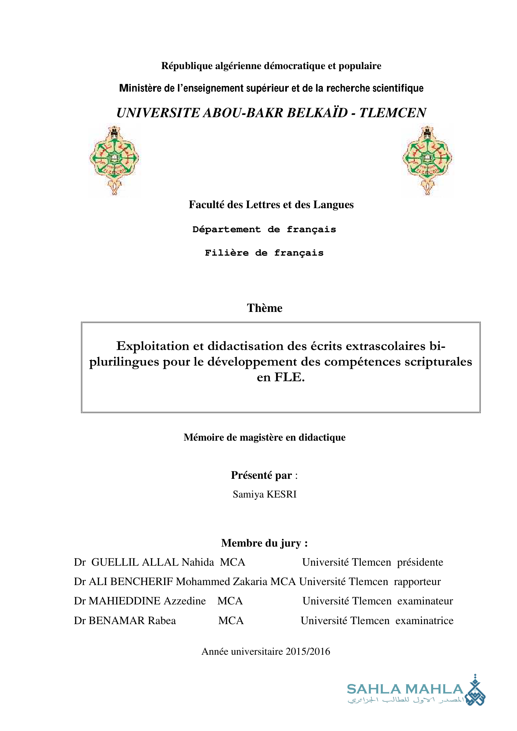 Exploitation et didactisation des écrits extrascolaires bi- plurilingues pour le développement des compétences scripturales en FLE.