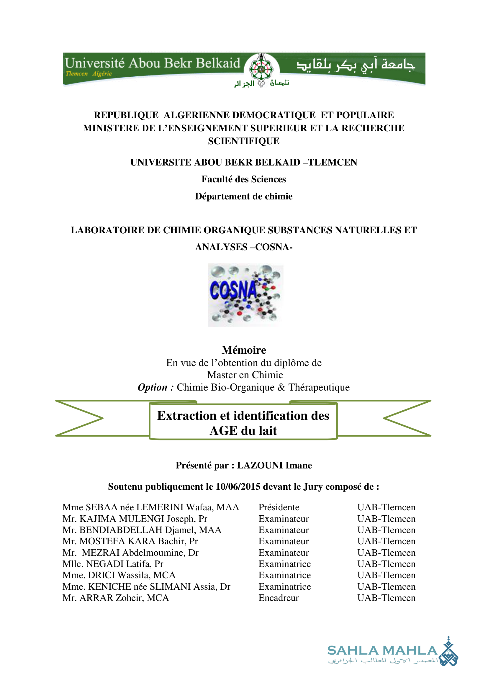 Extraction et identification des AGE du lait