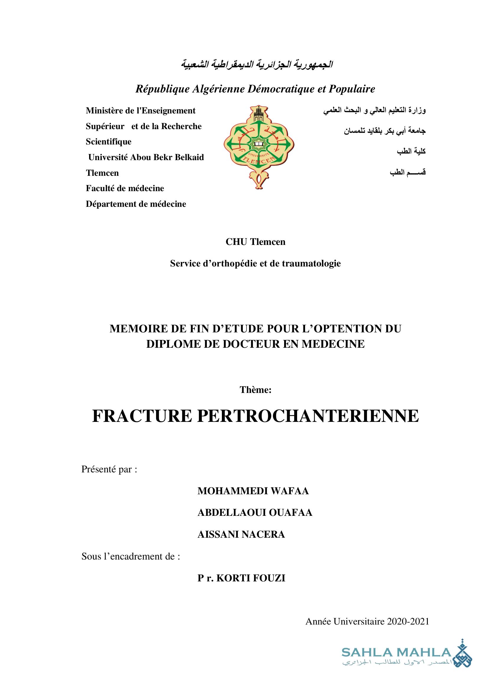 FRACTURE PERTROCHANTERIENNE