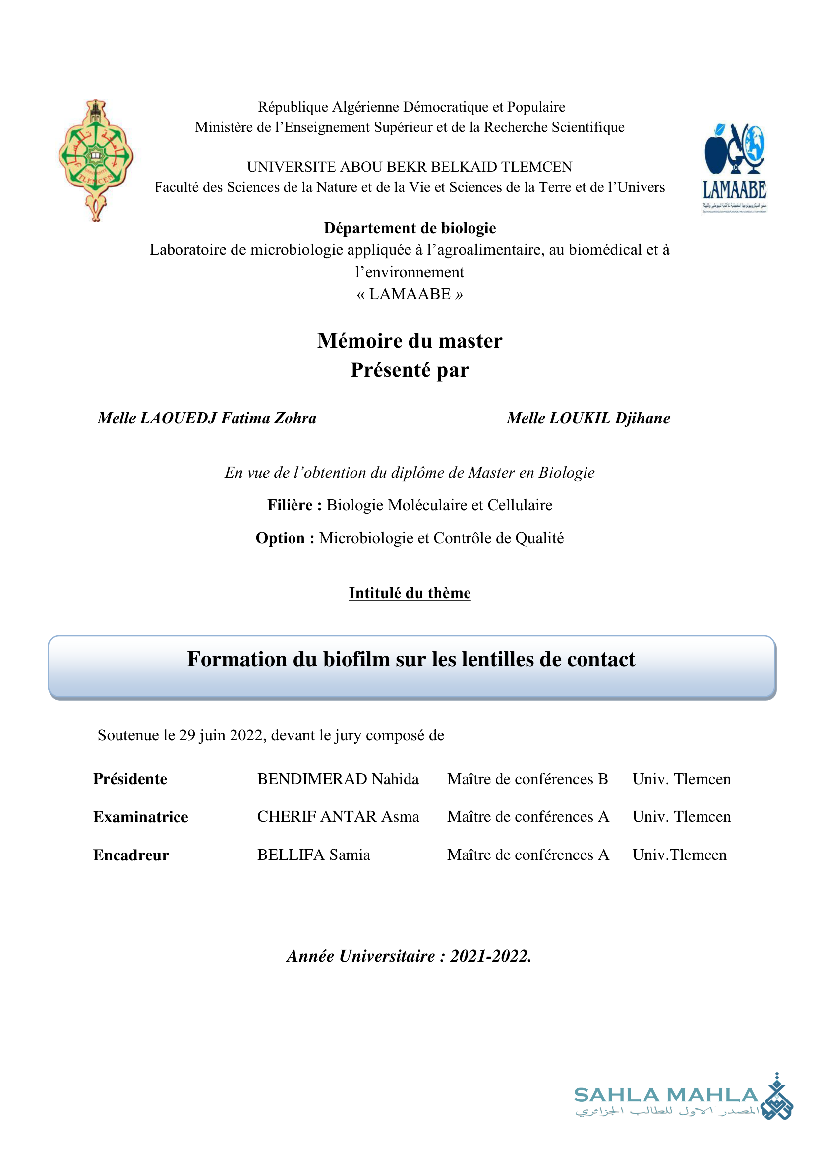 Formation du biofilm sur les lentilles de contact