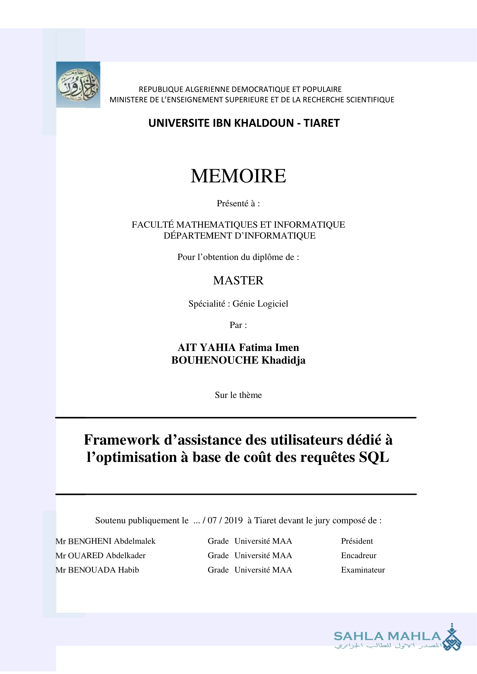 Framework d'assistance des utilisateurs dédié à l'optimisation à base de coût des requêtes SQL