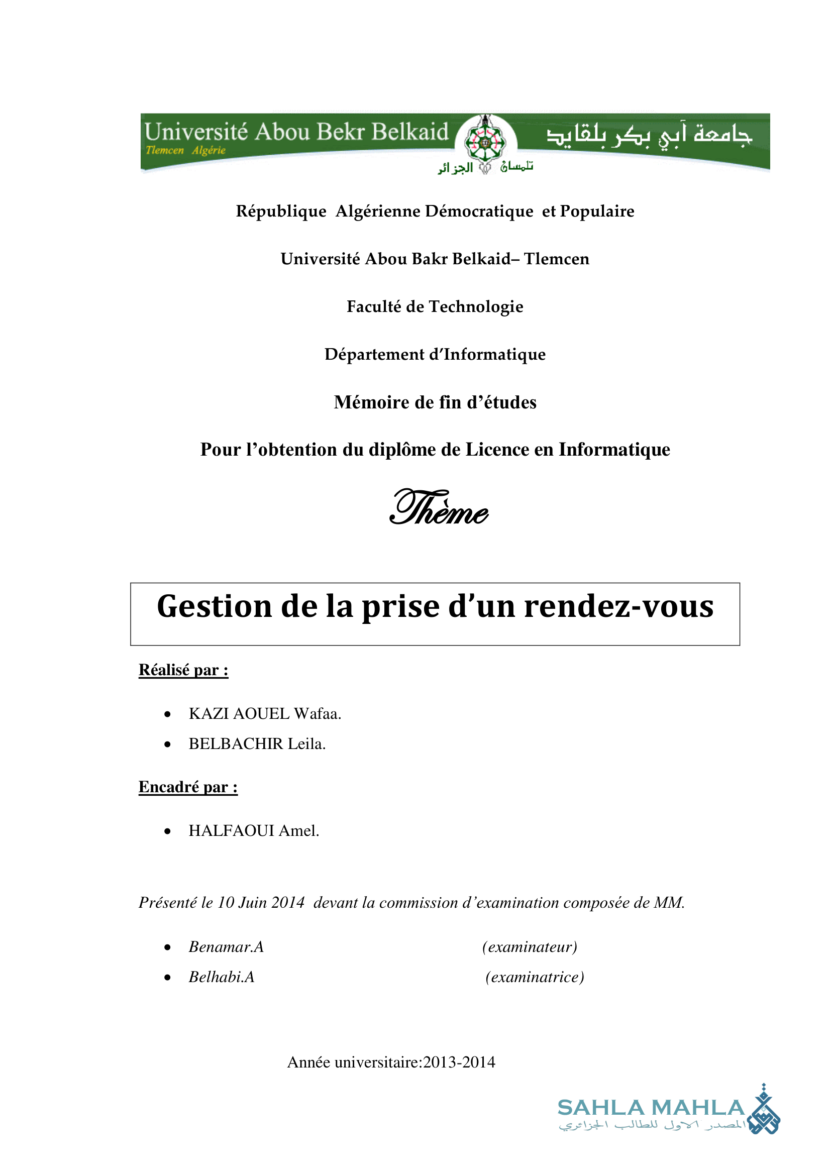 Gestion de la prise d'un rendez-vous