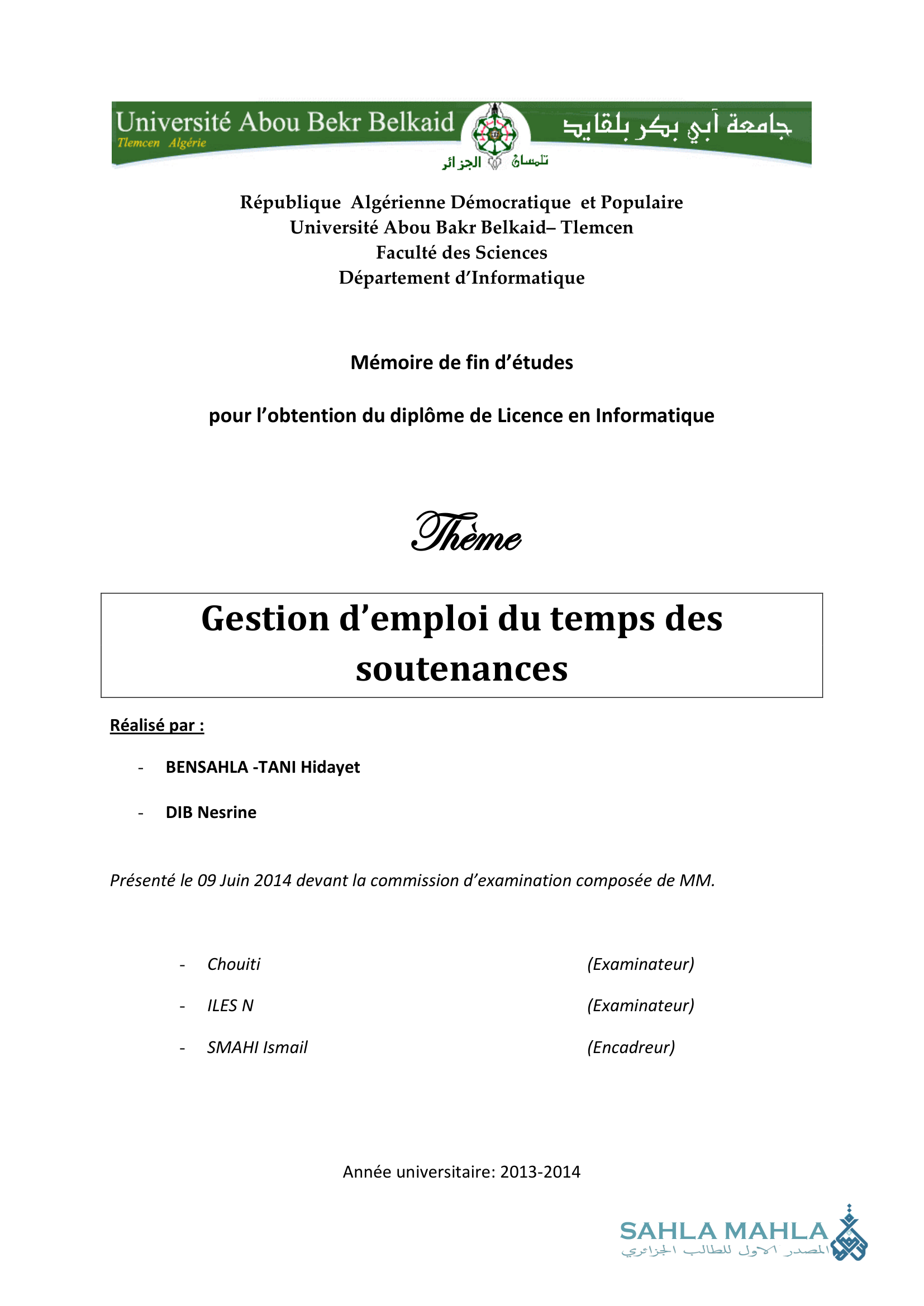 Gestion d'emploi du temps des soutenances