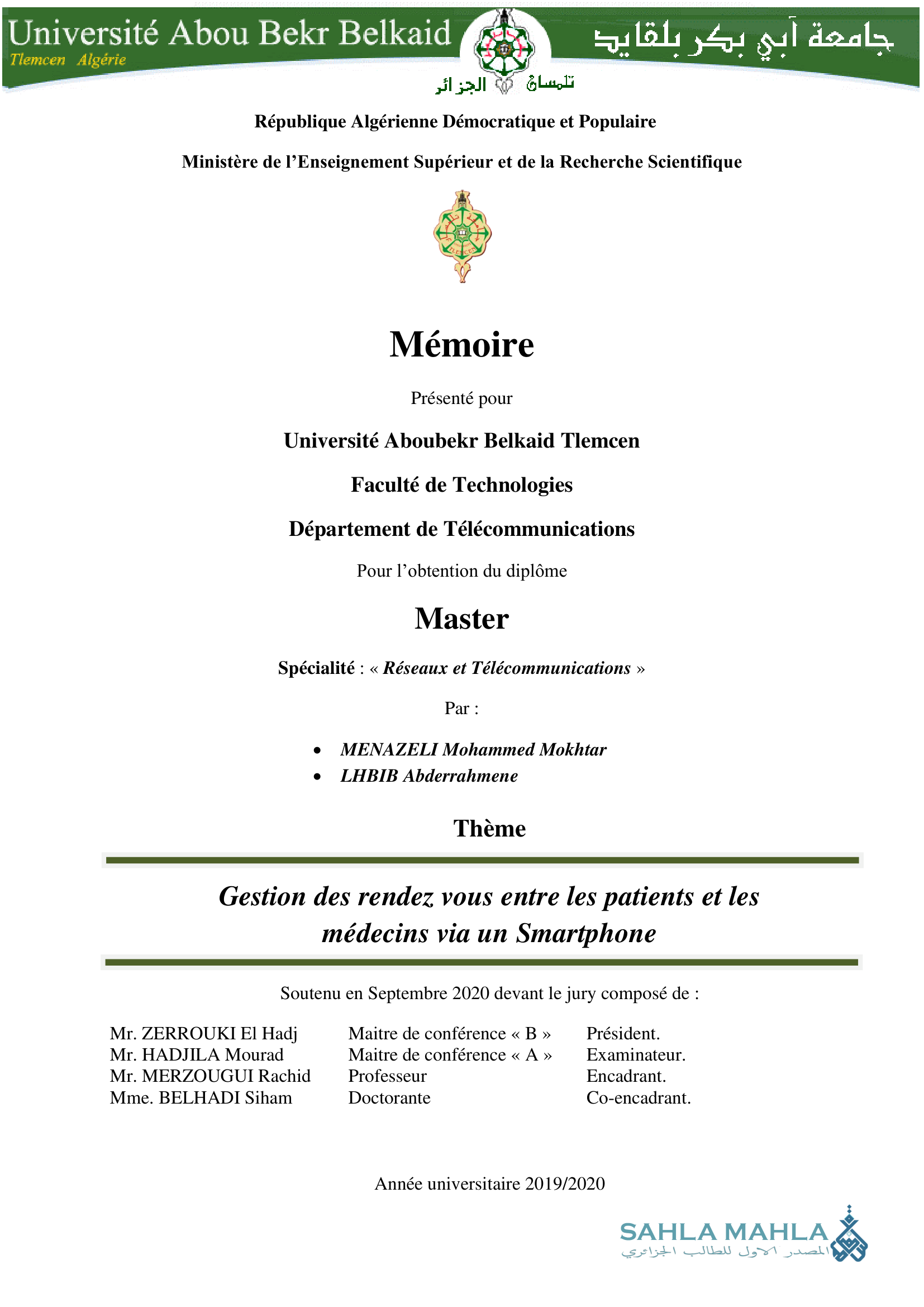 Gestion des rendez vous entre les patients et les médecins via un Smartphone