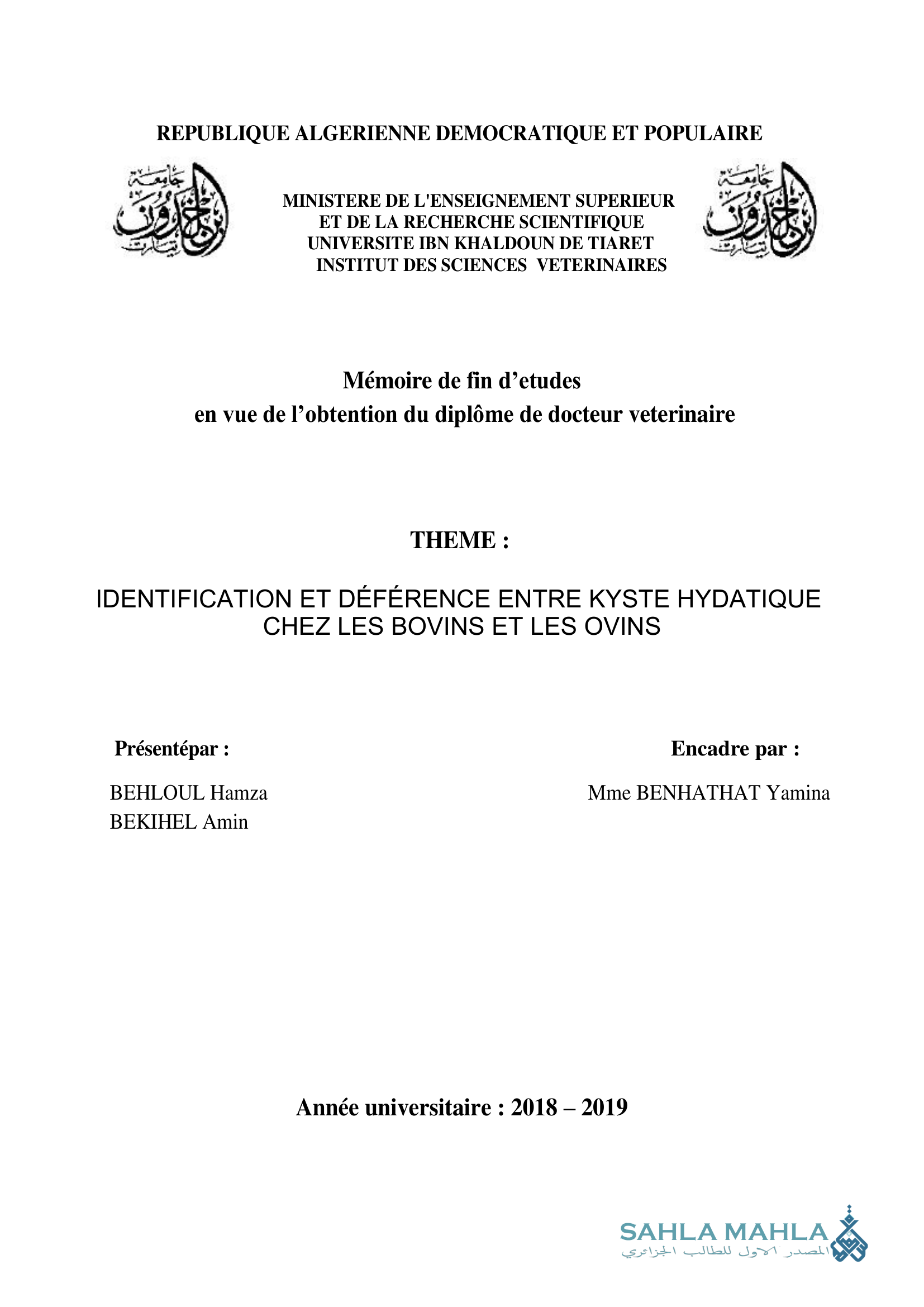 IDENTIFICATION ET DÉFÉRENCE ENTRE KYSTE HYDATIQUE CHEZ LES BOVINS ET LES OVINS