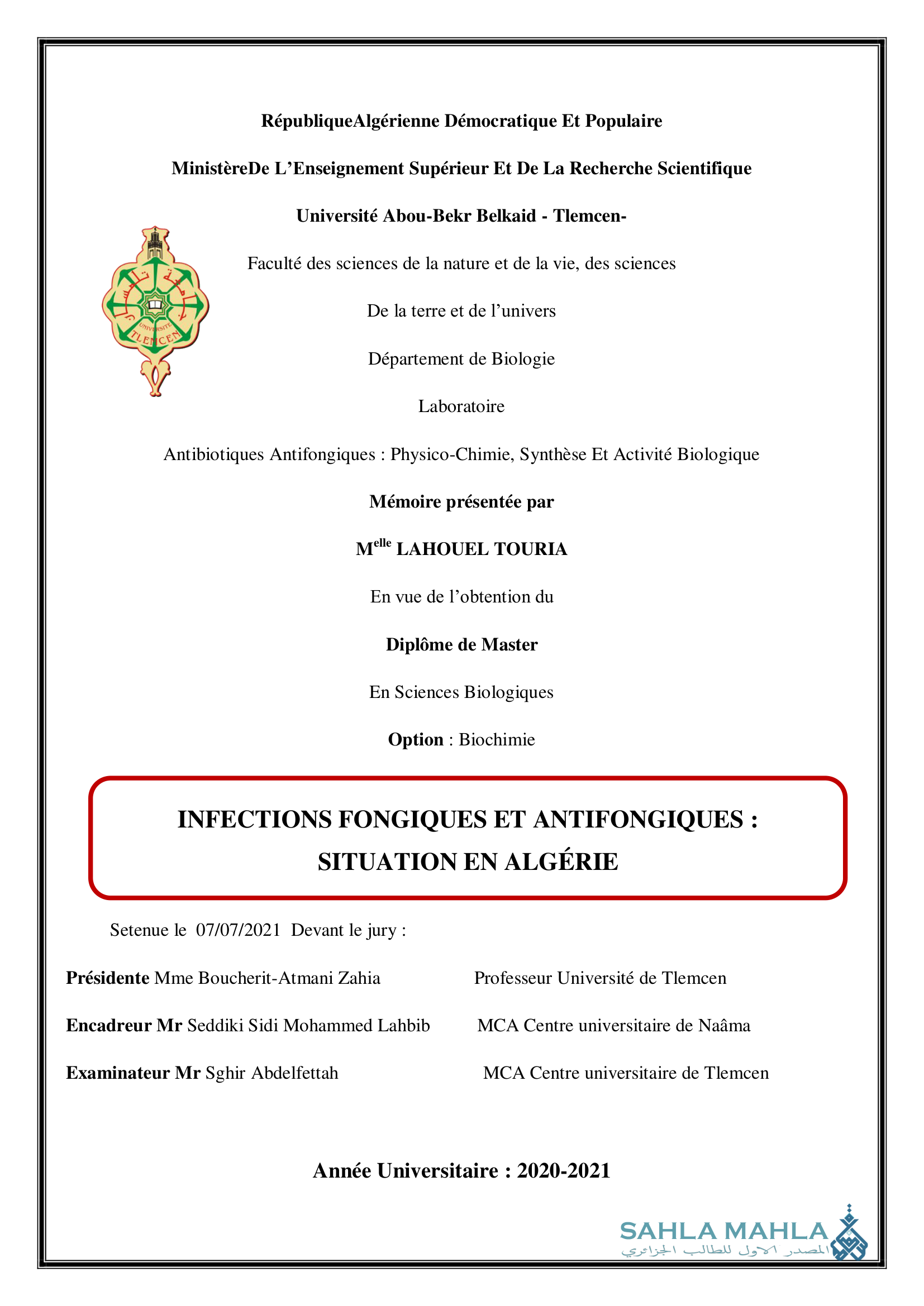 INFECTIONS FONGIQUES ET ANTIFONGIQUES : SITUATION EN ALGÉRIE