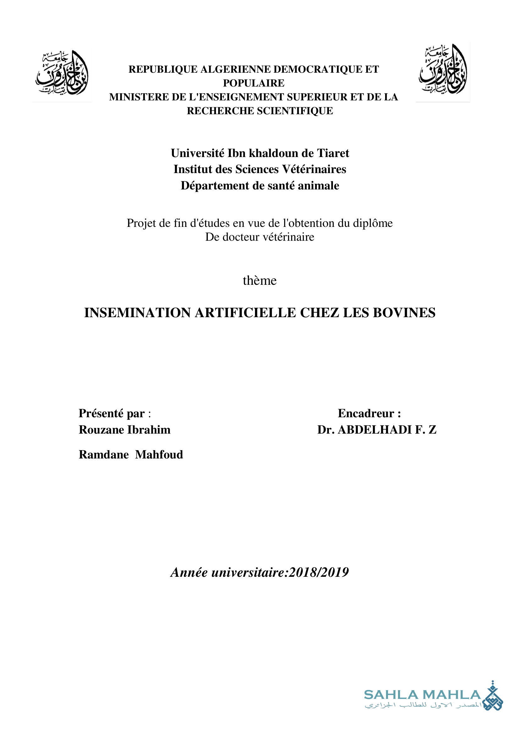 INSEMINATION ARTIFICIELLE CHEZ LES BOVINES