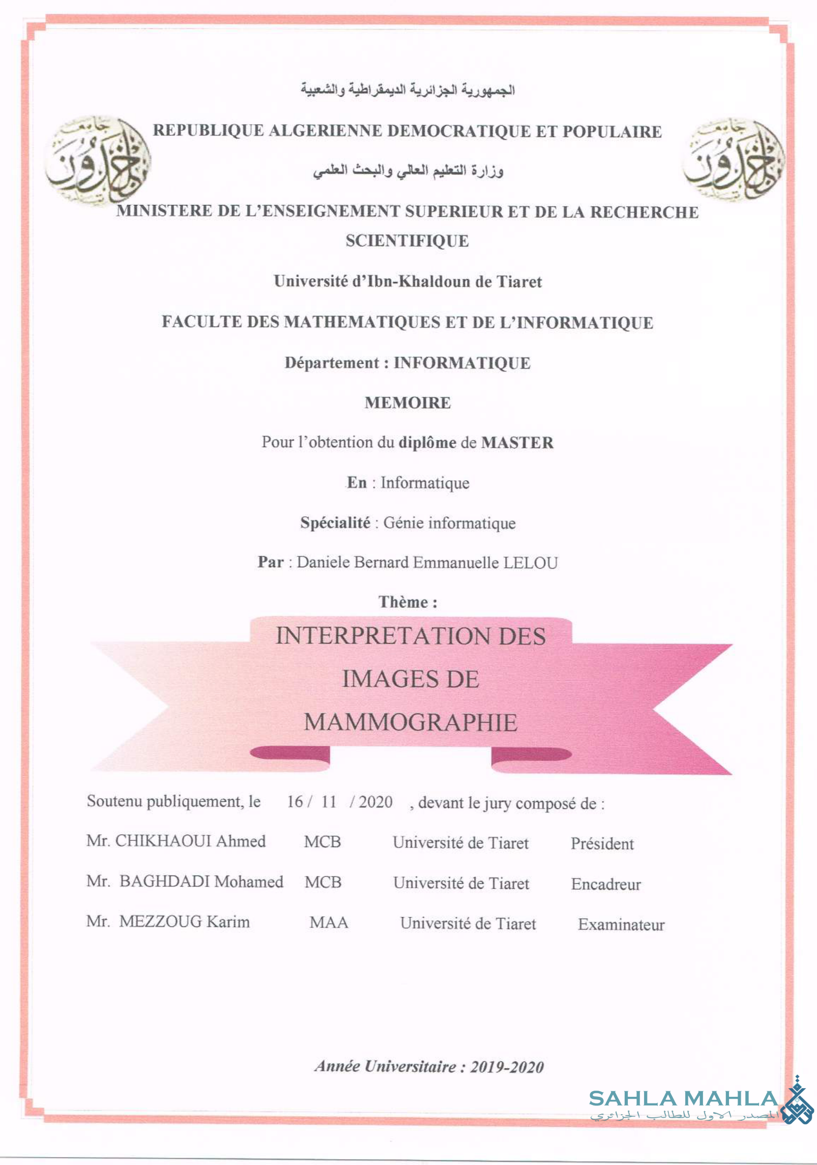 INTERPRETATION DES IMAGES DE MAMMOGRAPHIE