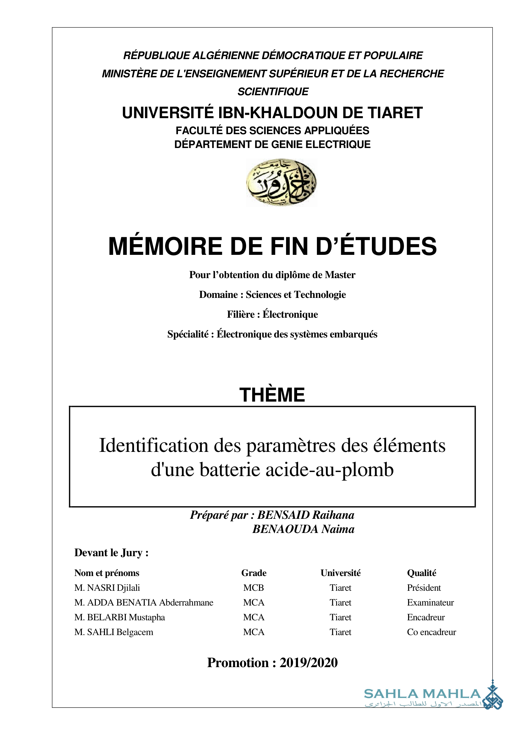 Identification des paramètres des éléments d'une batterie acide-au-plomb