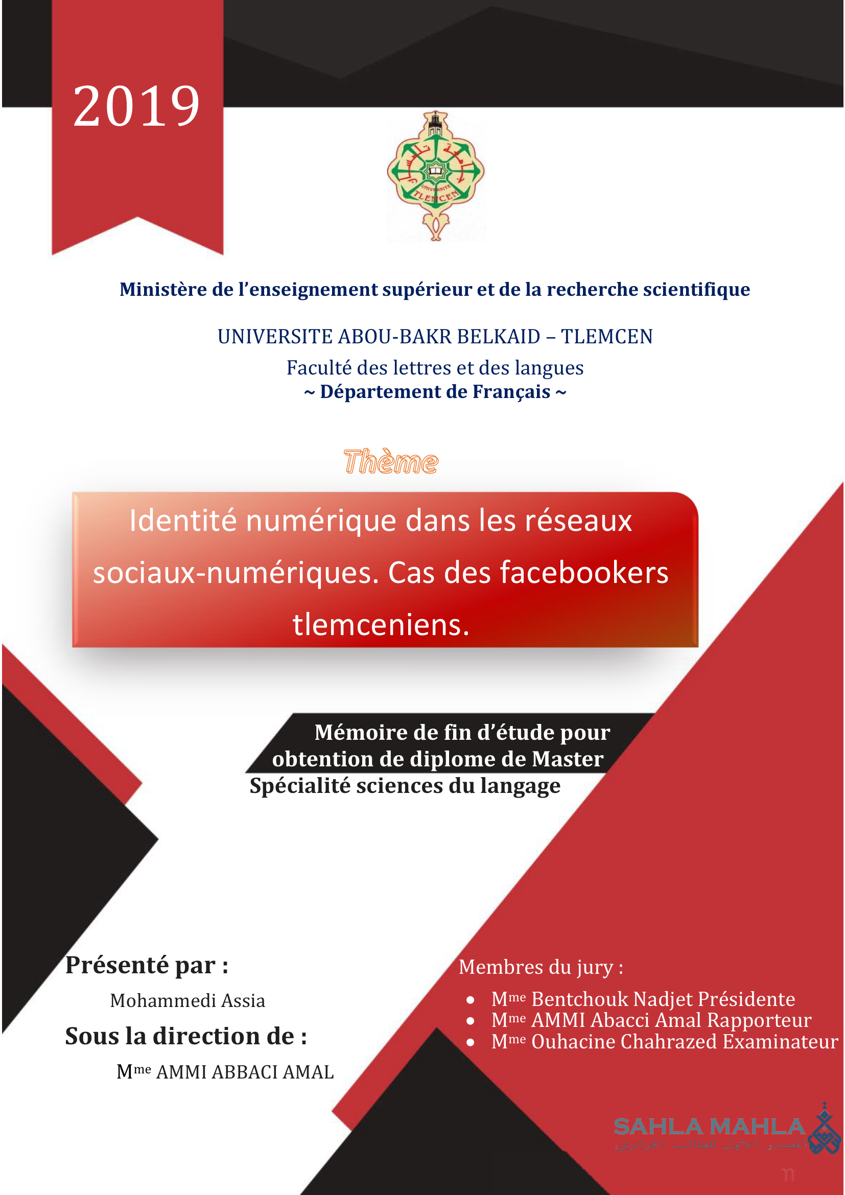 Identité numérique dans les réseaux sociaux-numériques. Cas des facebookers tlemceniens.