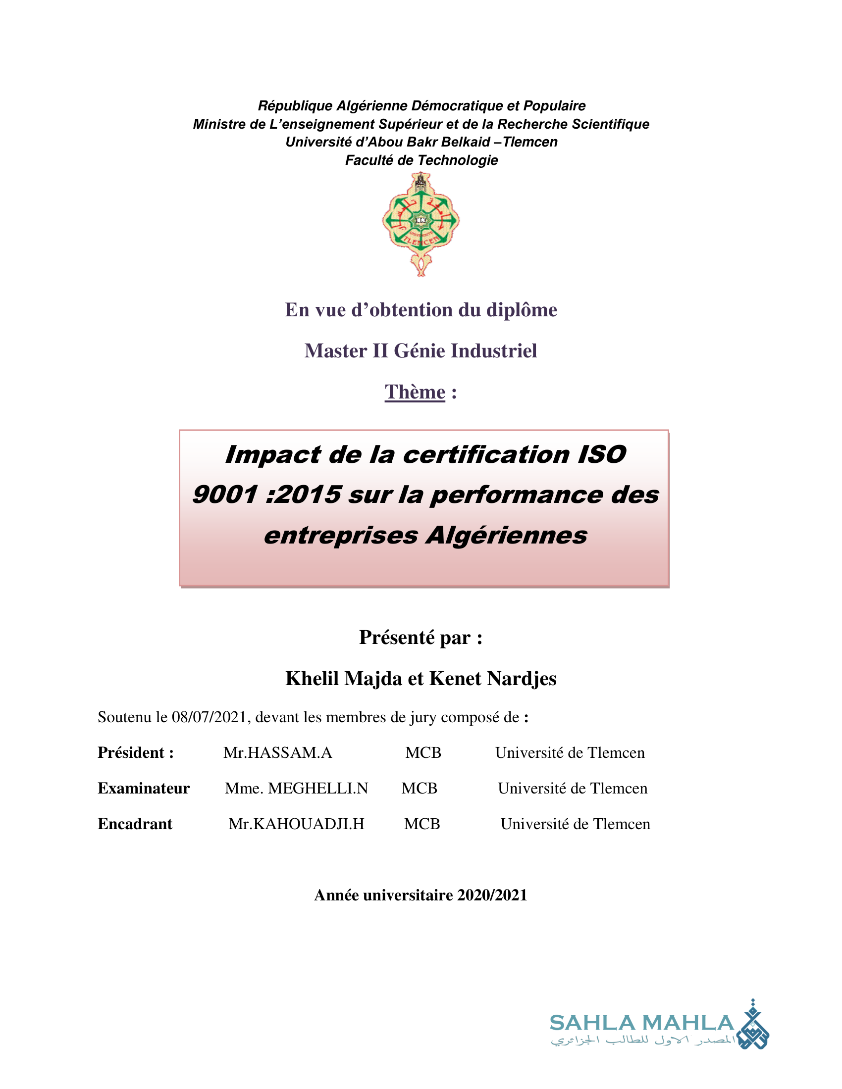 Impact de la certification ISO 9001:2015 sur la performance des entreprises Algériennes