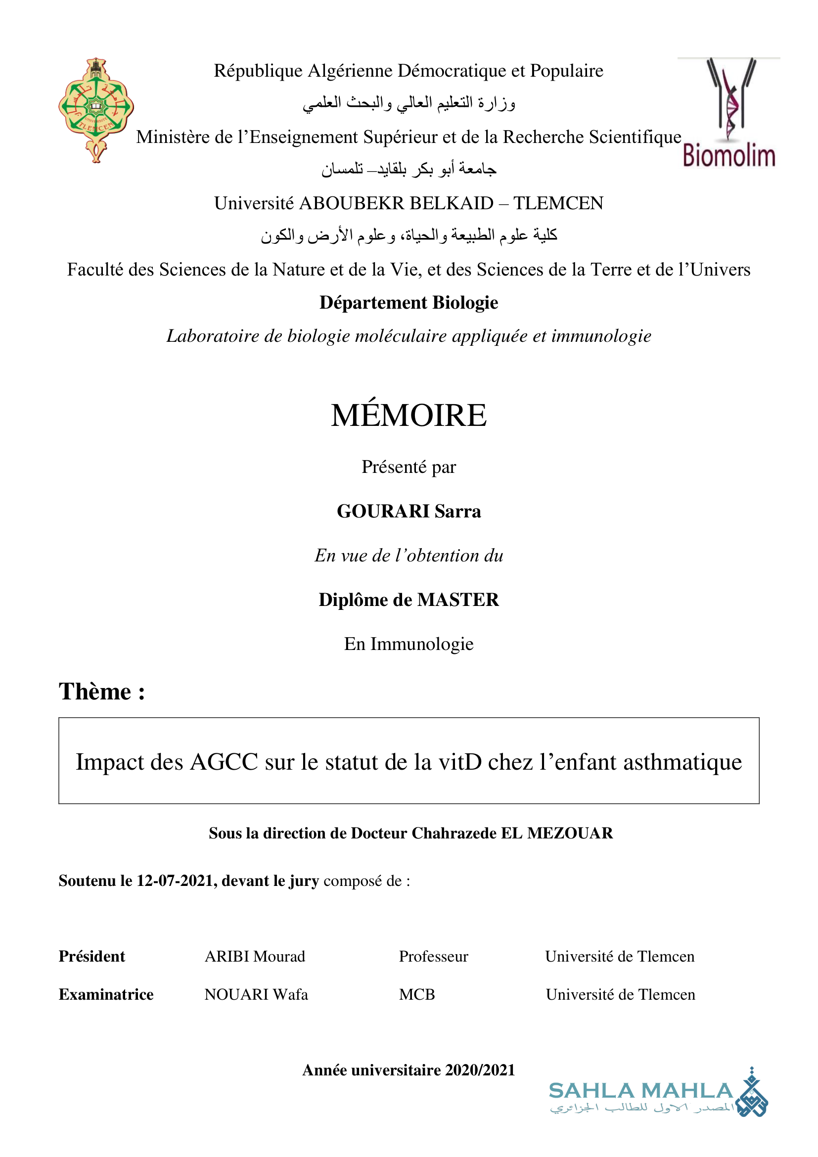 Impact des AGCC sur le statut de la vitD chez l'enfant asthmatique