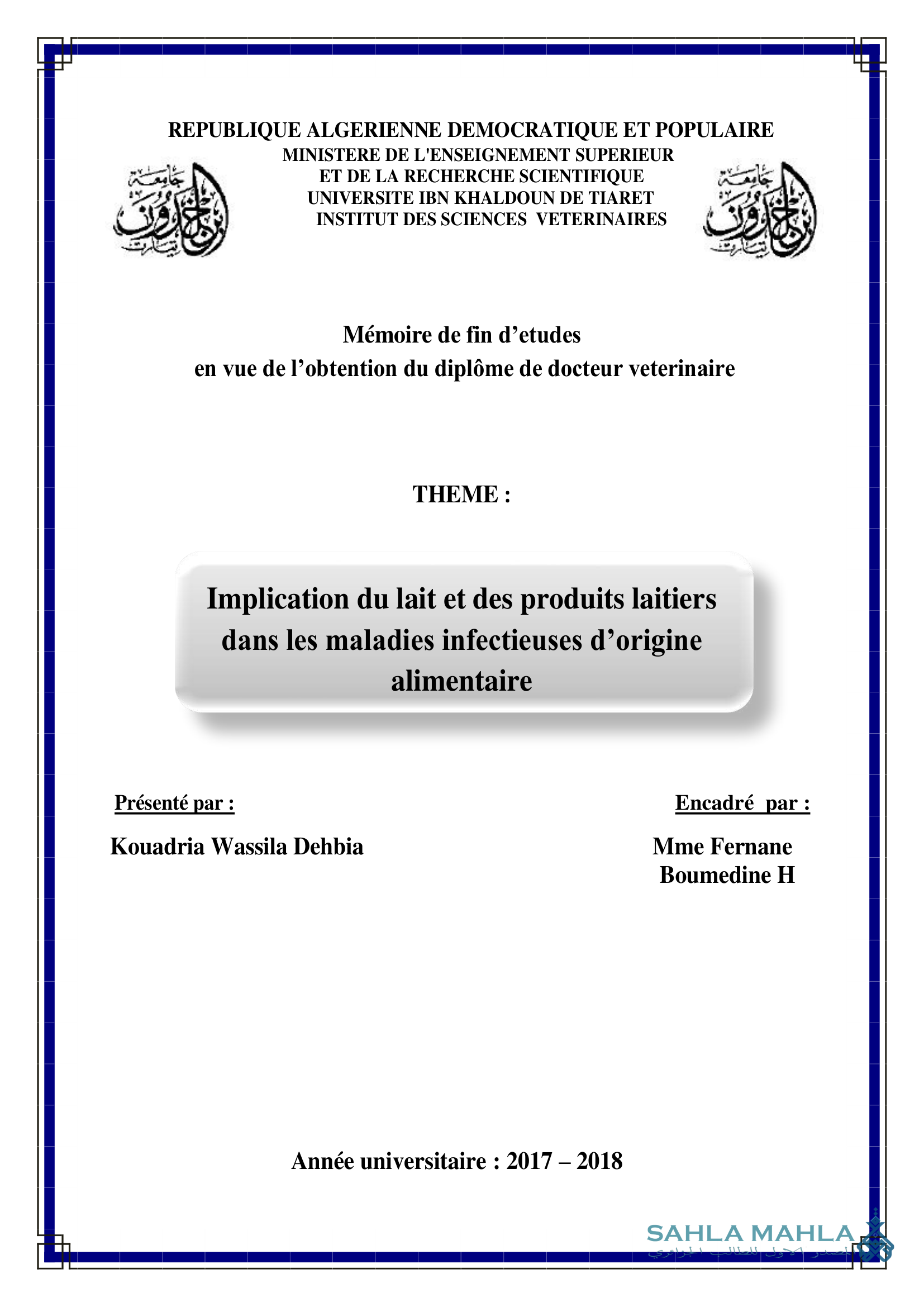 Implication du lait et des produits laitiers dans les maladies infectieuses d'origine alimentaire