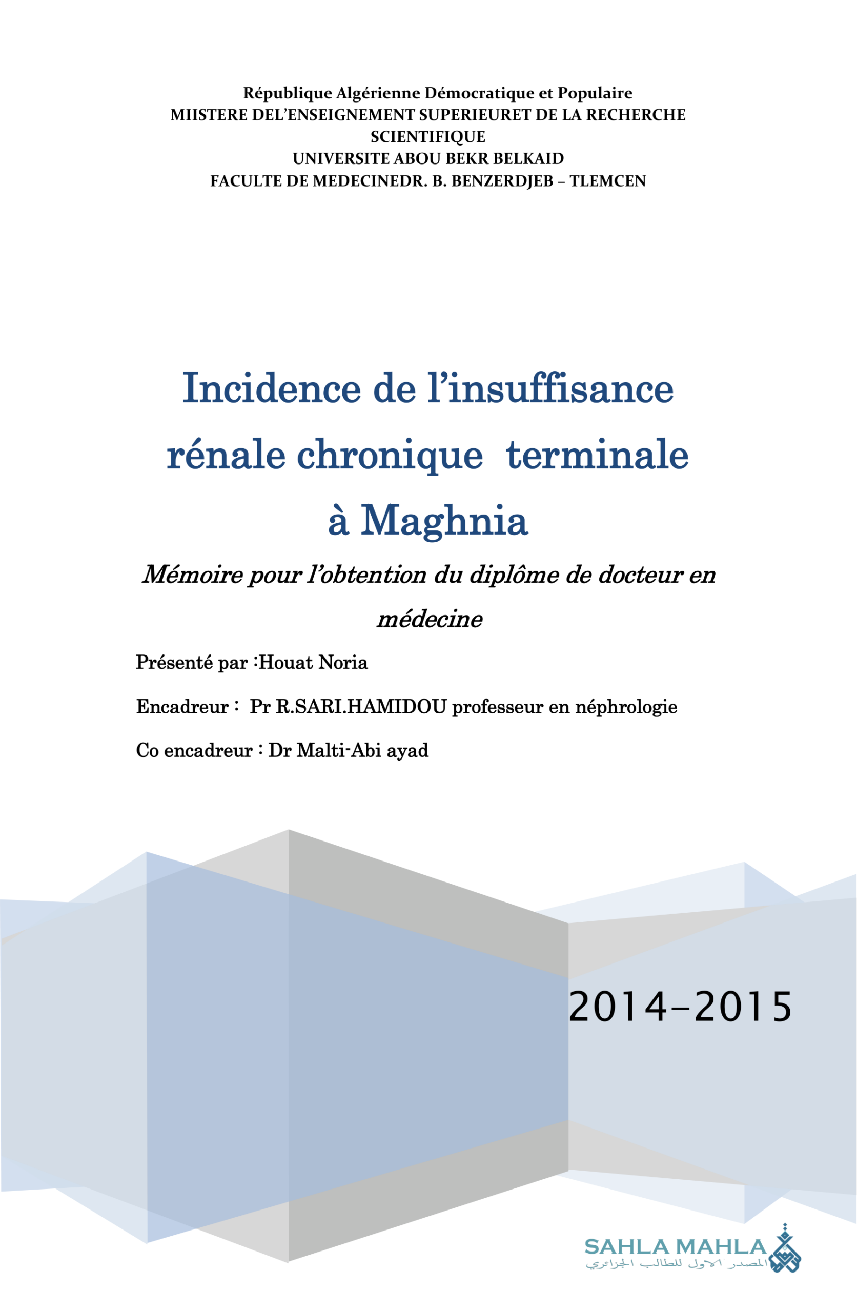 Incidence de l'insuffisance rénale chronique terminale à Maghnia