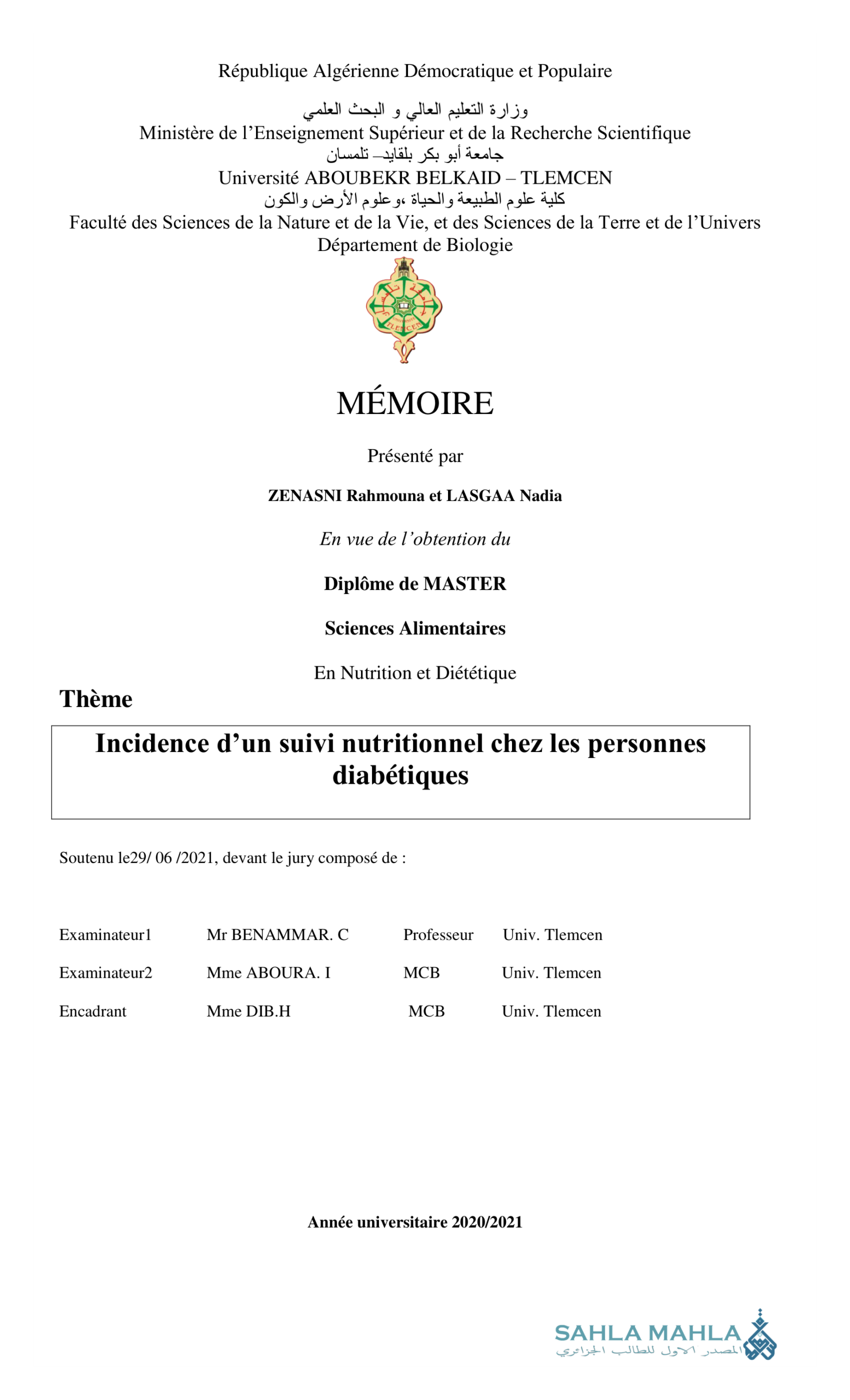 Incidence d'un suivi nutritionnel chez les personnes diabétiques