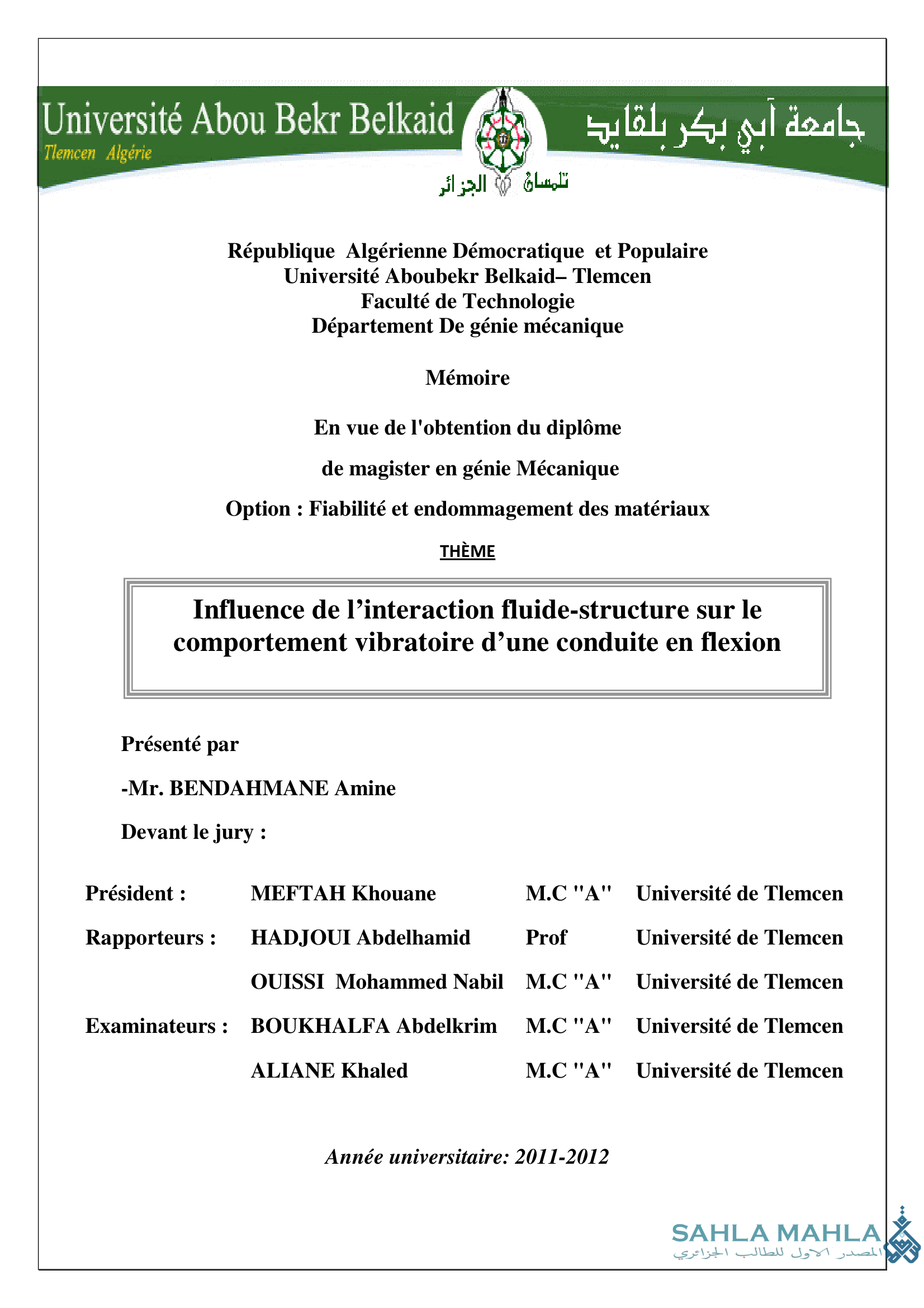 Influence de l'interaction fluide-structure sur le comportement vibratoire d'une conduite en flexion
