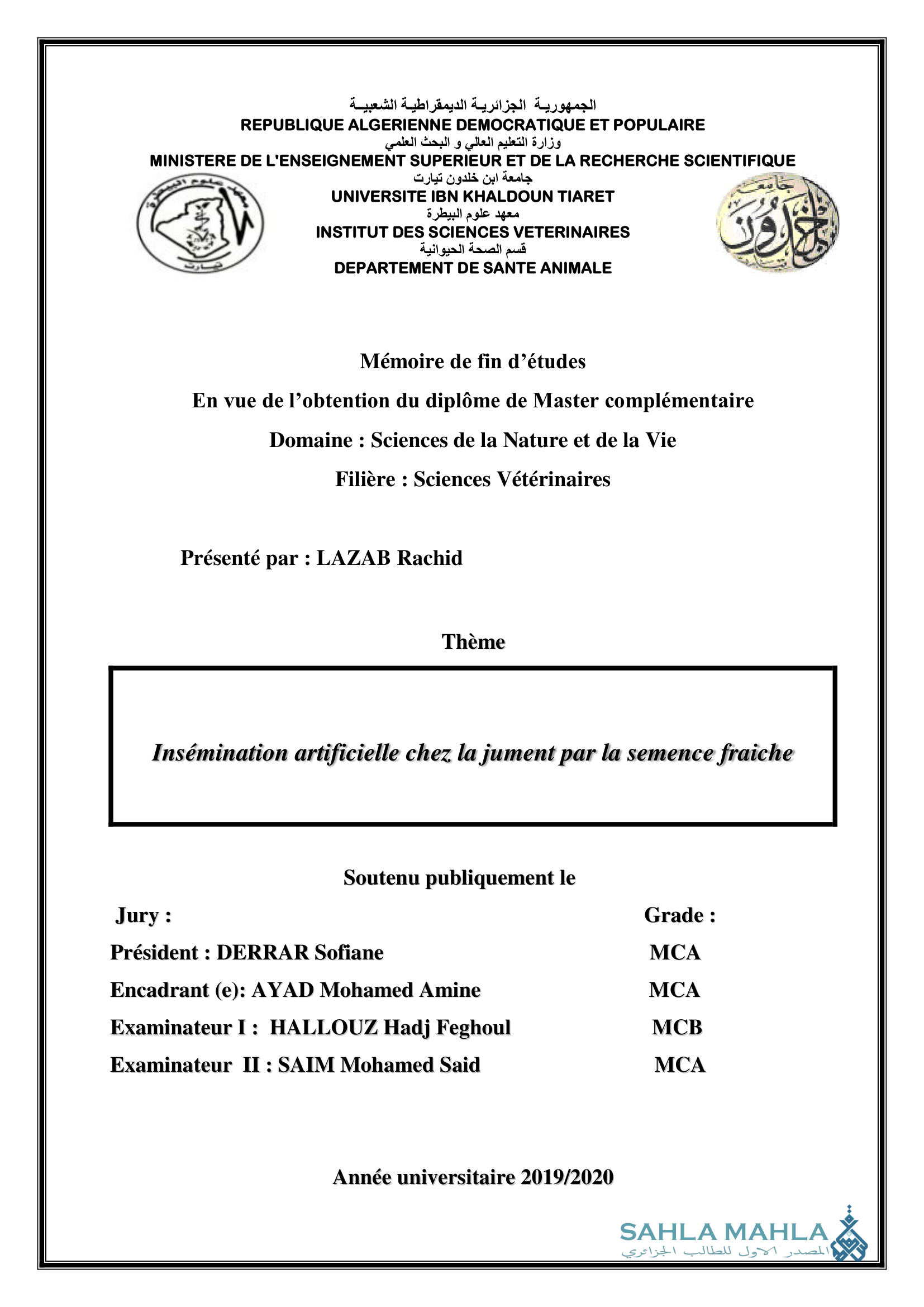 Insémination artificielle chez la jument par la semence fraiche