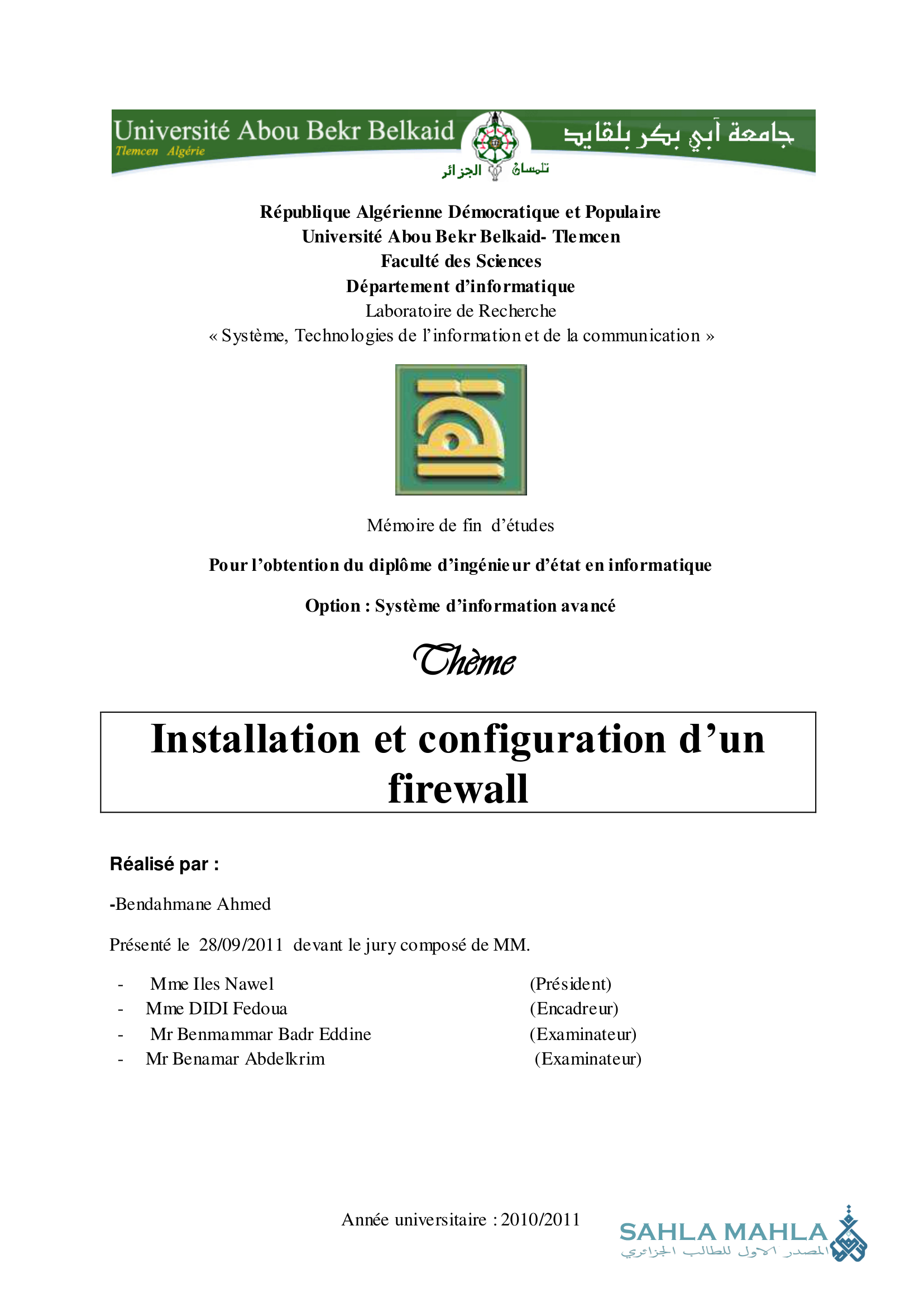 Installation et configuration d'un firewall