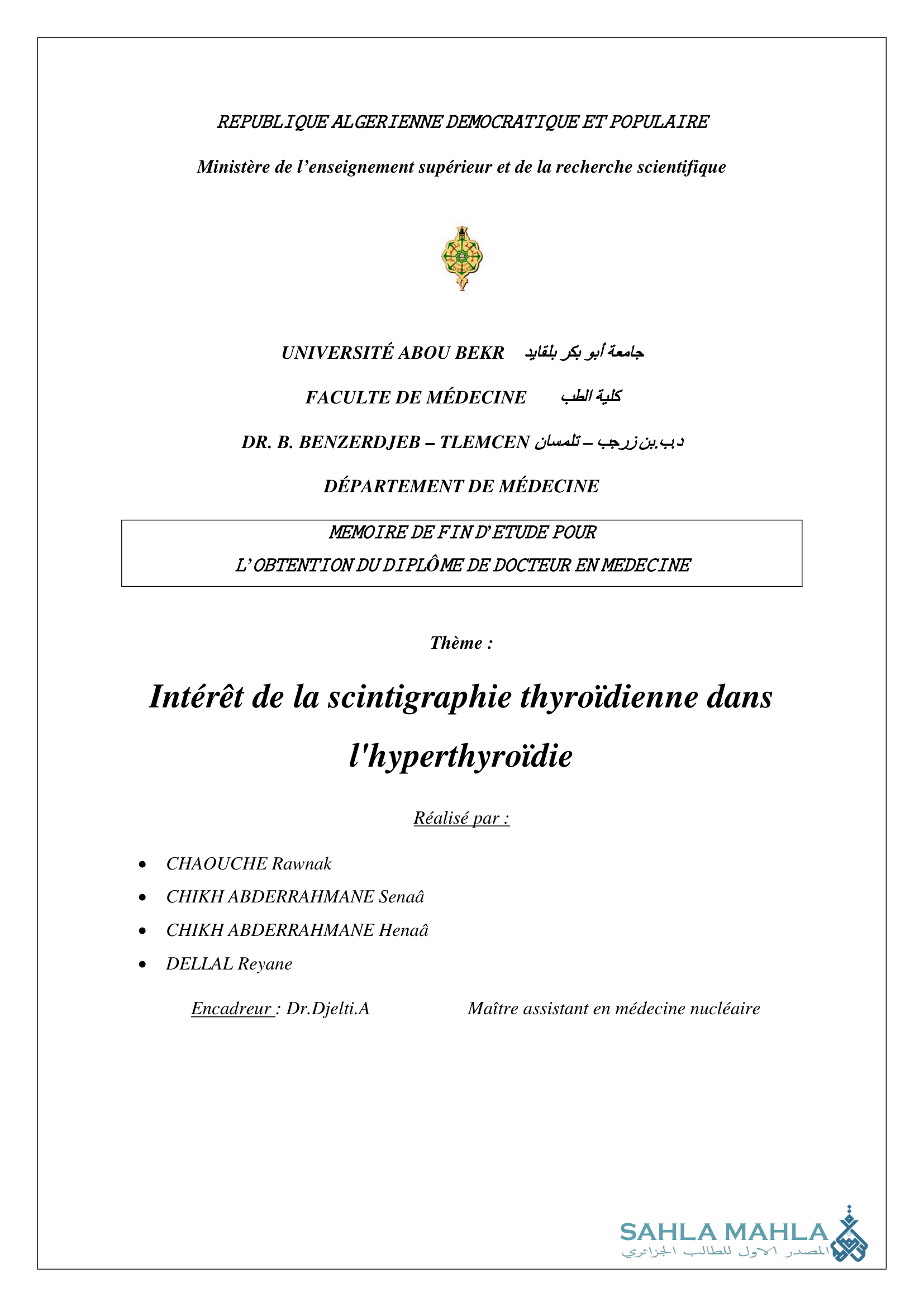 Intérêt de la scintigraphie thyroïdienne dans l'hyperthyroïdie