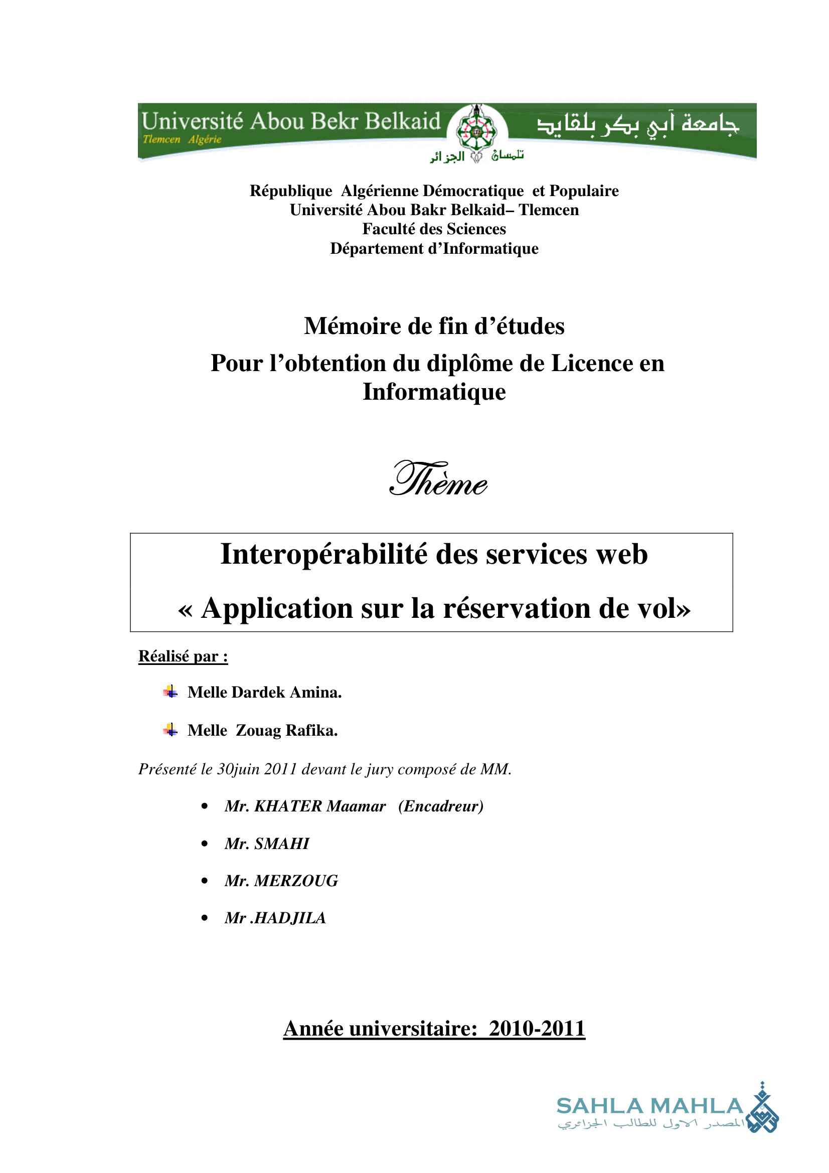 Interopérabilité des services web - Application sur la réservation de vol