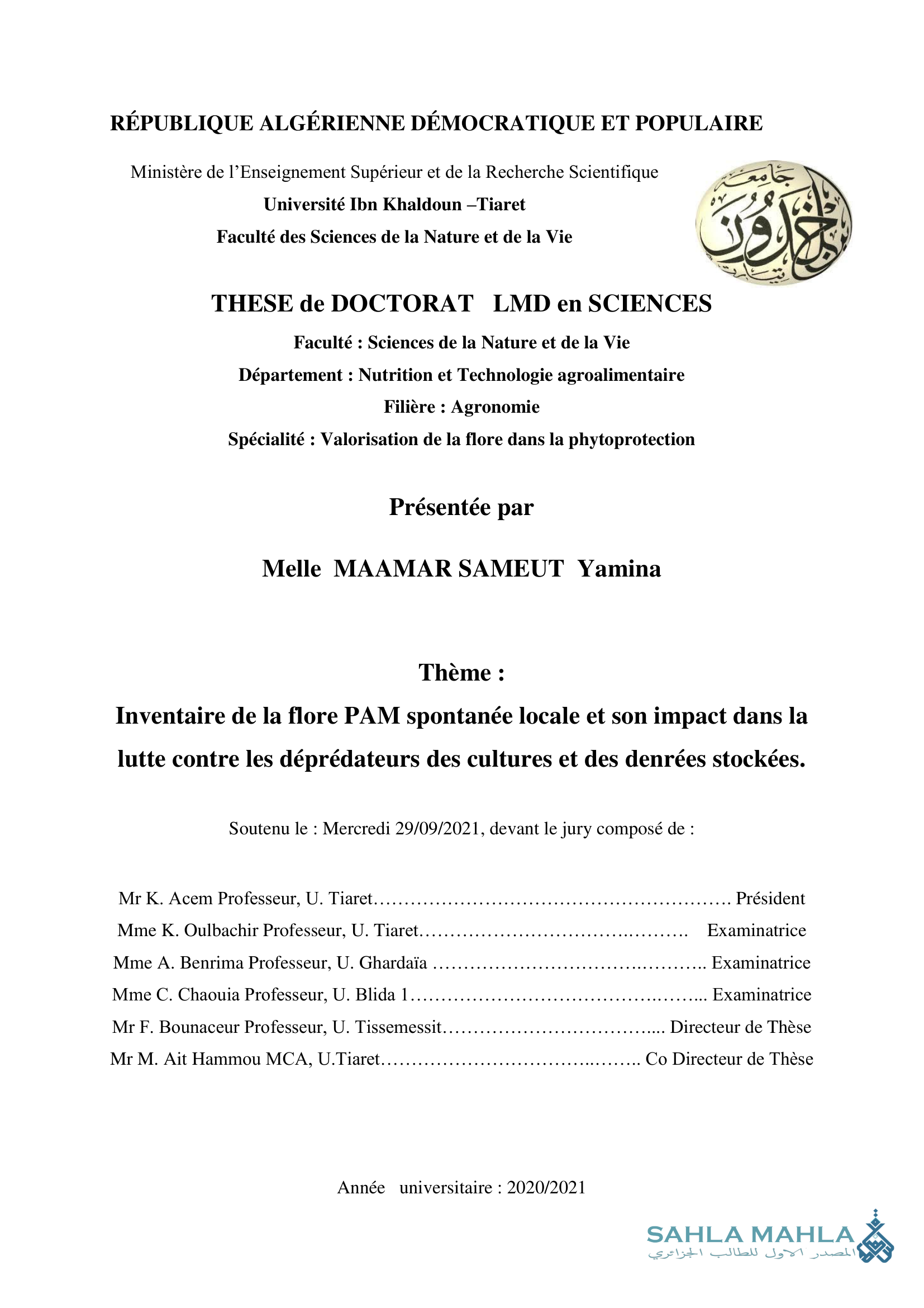 Inventaire de la flore PAM spontanée locale et son impact dans la lutte contre les déprédateurs des cultures et des denrées stockées